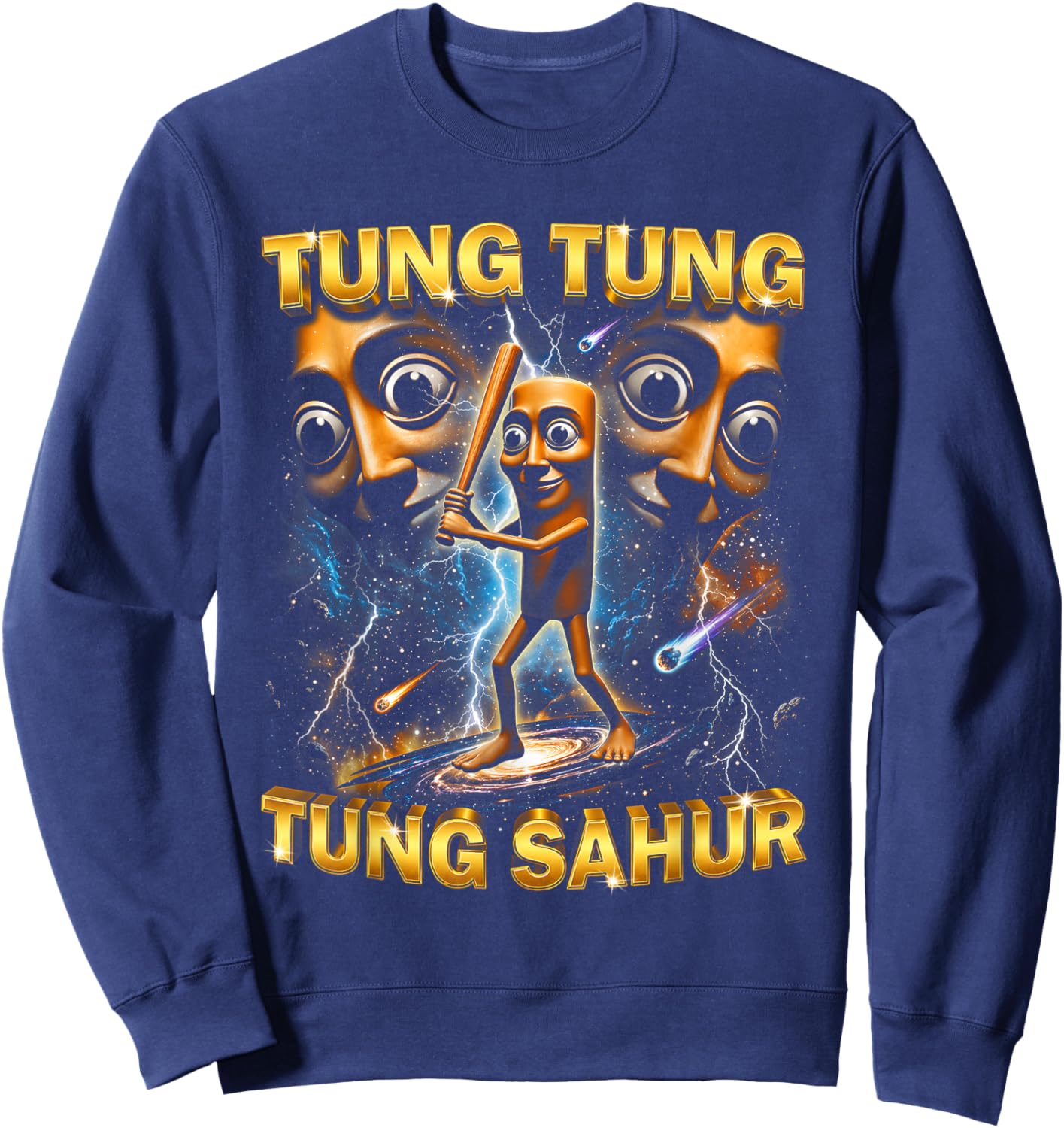 Funny Italian Brainrot Meme Tung Tung Tung Sahur Sweatshirt - Sweatshirt | Navy