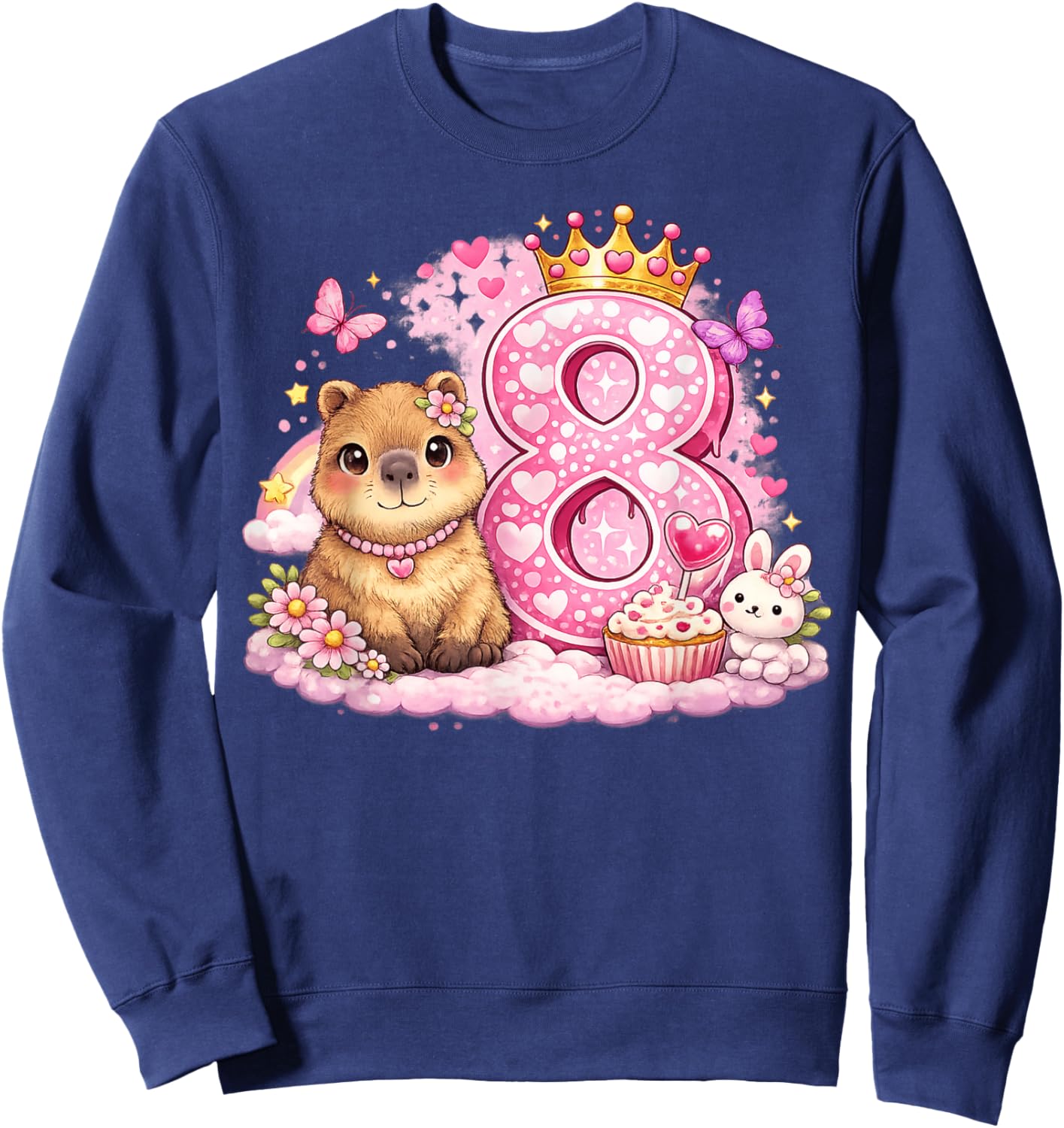 Capybara for 8th Birthday Girl Cute Birthday Girl Sweatshirt - Sweatshirt | Navy