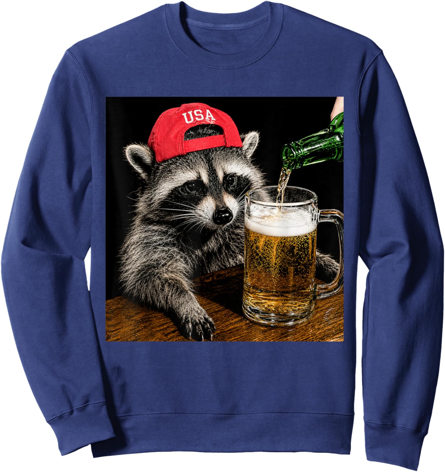 Funny Raccoon Drinking Beer Patriotic USA 4th of July Men Sweatshirt - Sweatshirt | Navy