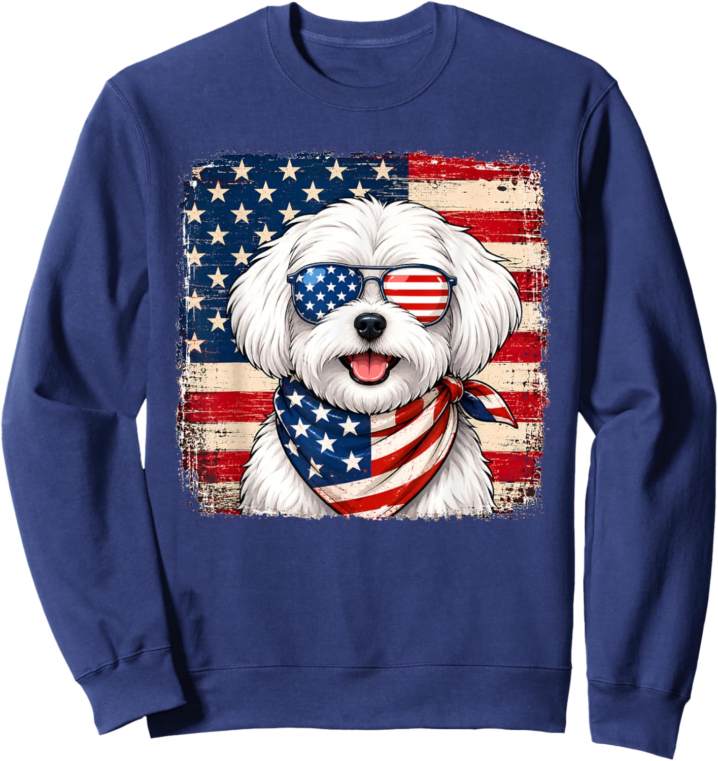 Maltese Dog US America Flag Patriotic Maltese 4th of July Sweatshirt - Sweatshirt | Navy