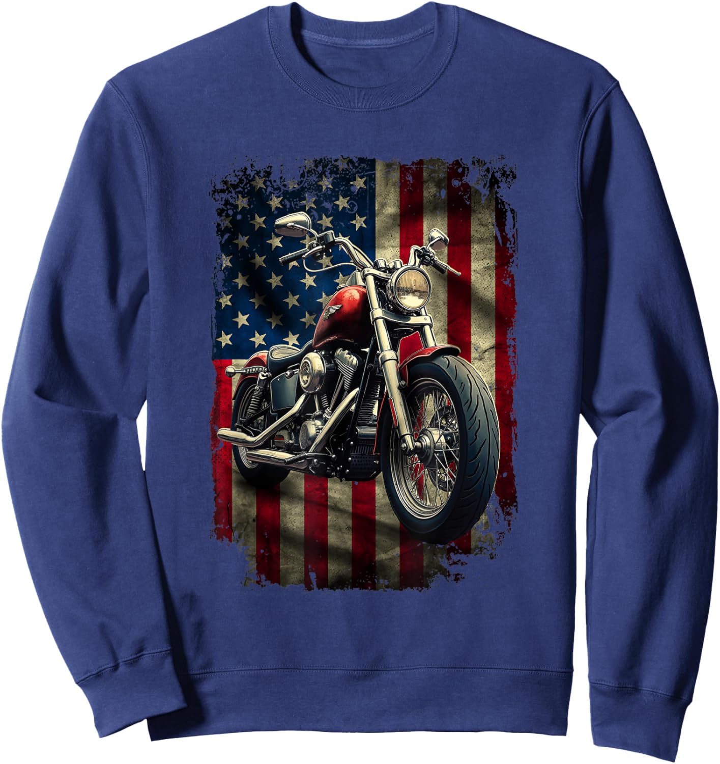 USA Flag Motorcycle - Biker Motorcycle Motorcycling Sweatshirt - Sweatshirt | Navy