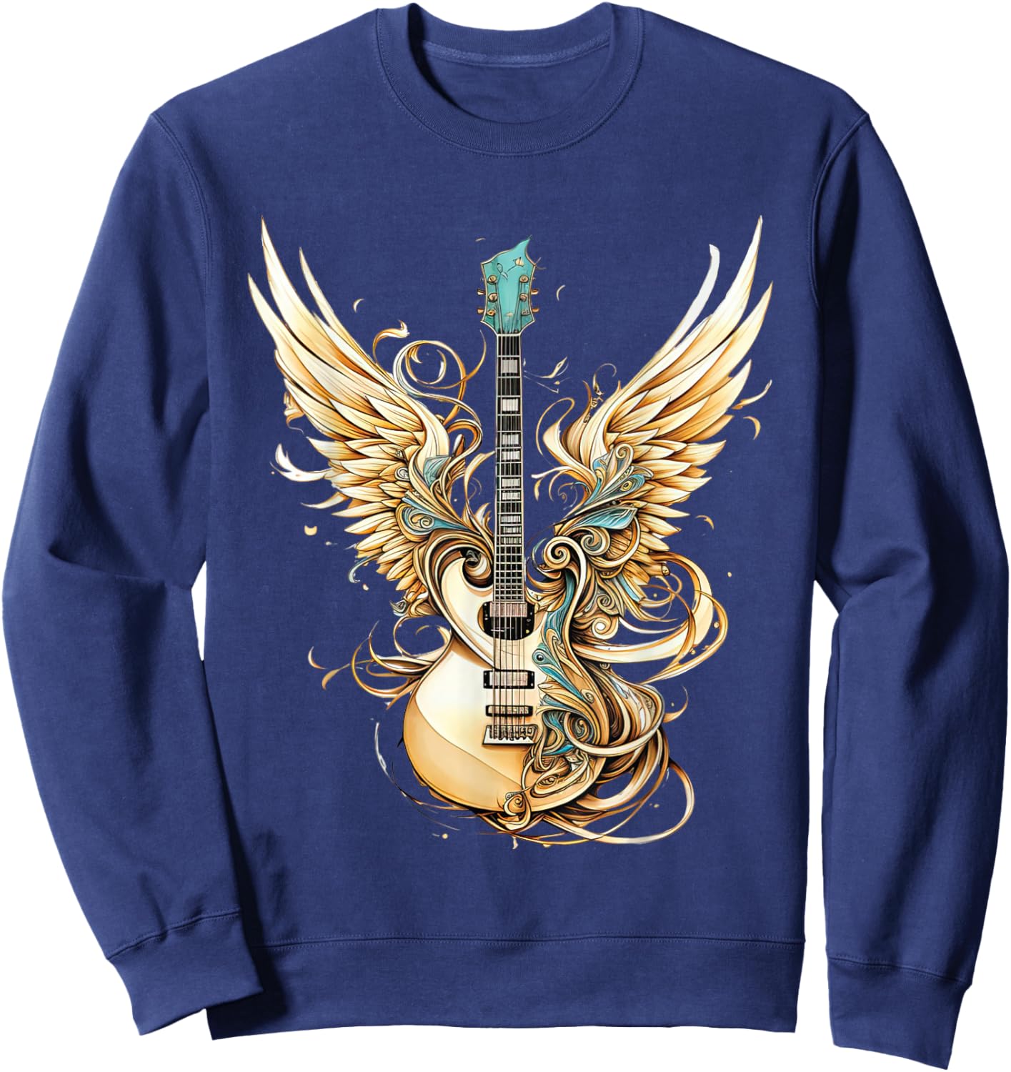 Retro Rock & Roll Music Guitar Wings Vintage 80s Men Women Sweatshirt - Sweatshirt | Navy