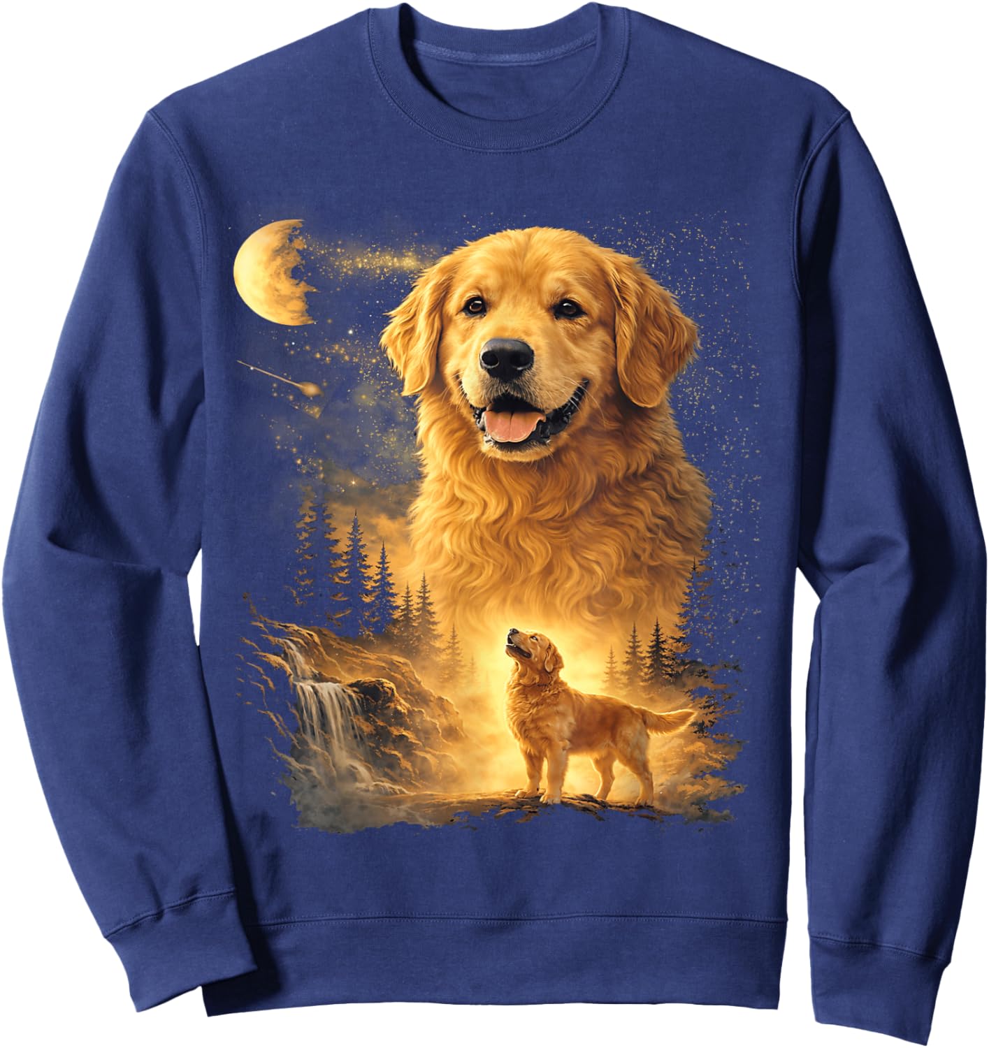 Golden Retriever Howling to The Moon Vintage Dog Art Sweatshirt - Sweatshirt | Navy