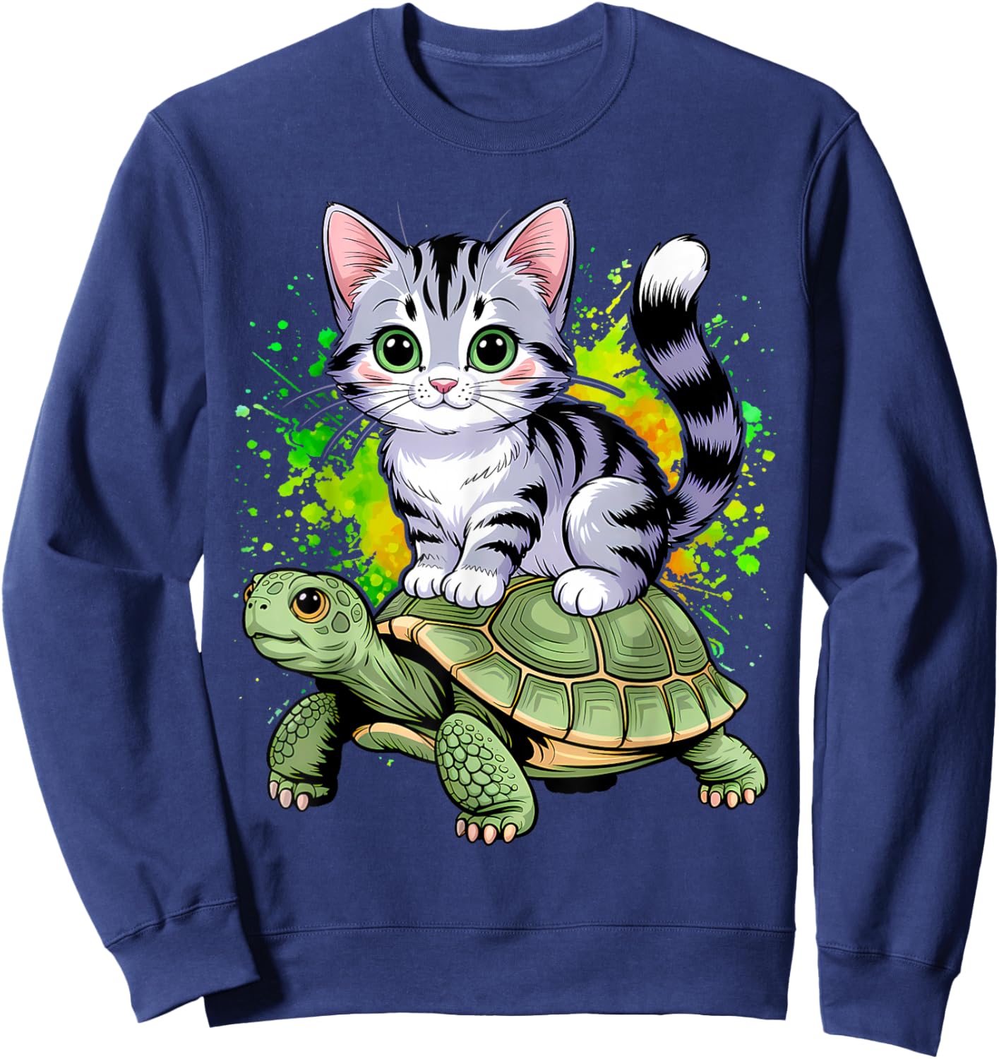 Cat Riding Turtle Lover Men Women Girls Kids Sweatshirt - Sweatshirt | Navy