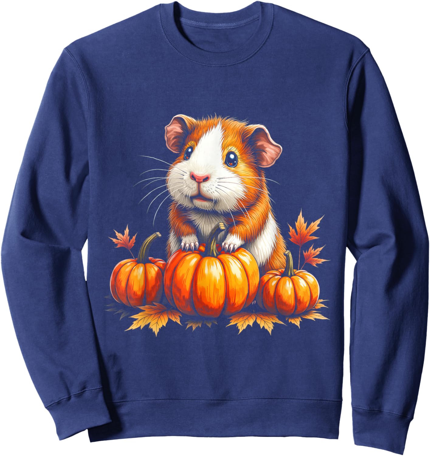 Cute Guinea Pig Fall Vibes Autumn Pumpkins Thanksgiving Sweatshirt - Sweatshirt | Navy