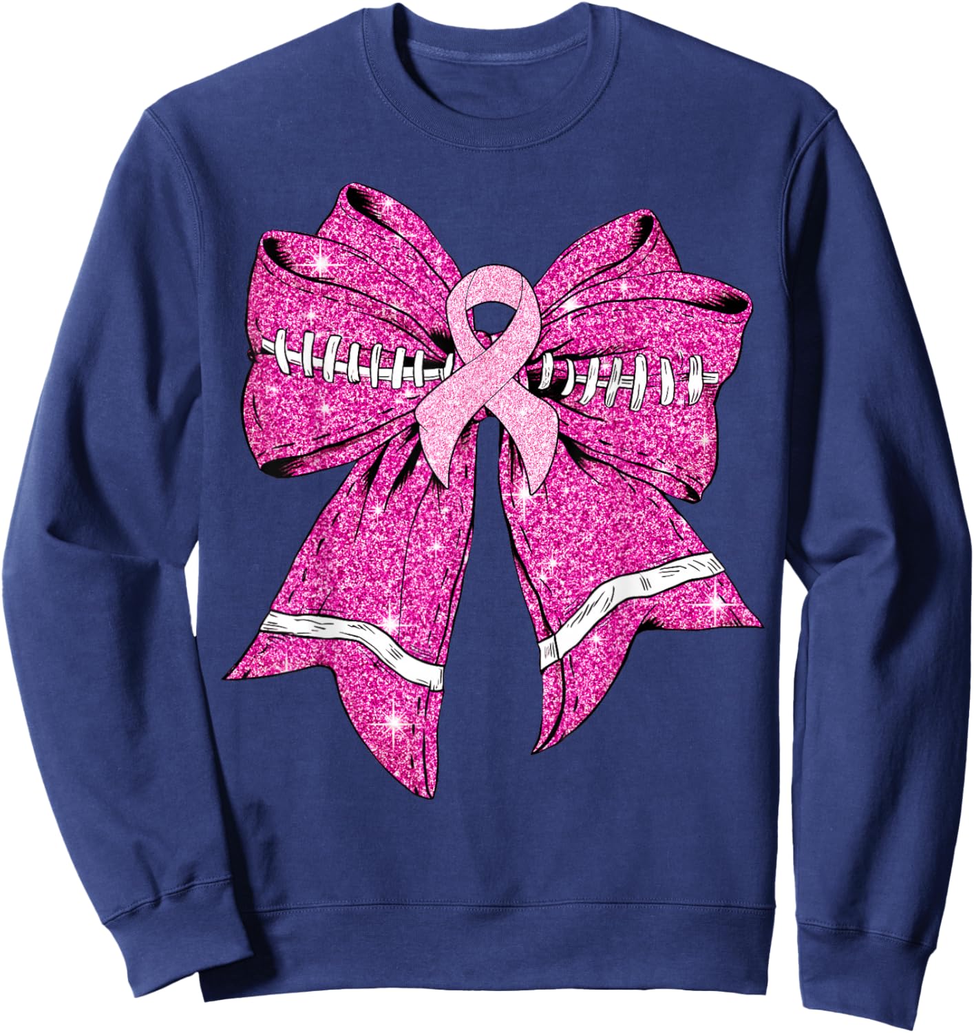 Cheer For The Cure Coquette Bow Football Breast Cancer Women Sweatshirt - Sweatshirt | Navy