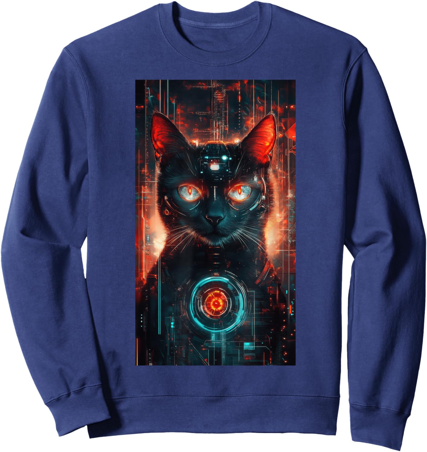 Cat Tarot Card Futuristic Cyberpunk Digital art Sweatshirt - Sweatshirt | Navy