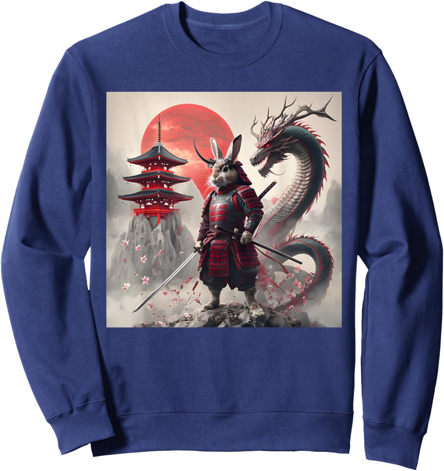 Samurai Bunny Rabbit Graphic Warrior Japanese Rabbit Ninja Sweatshirt - Sweatshirt | Navy