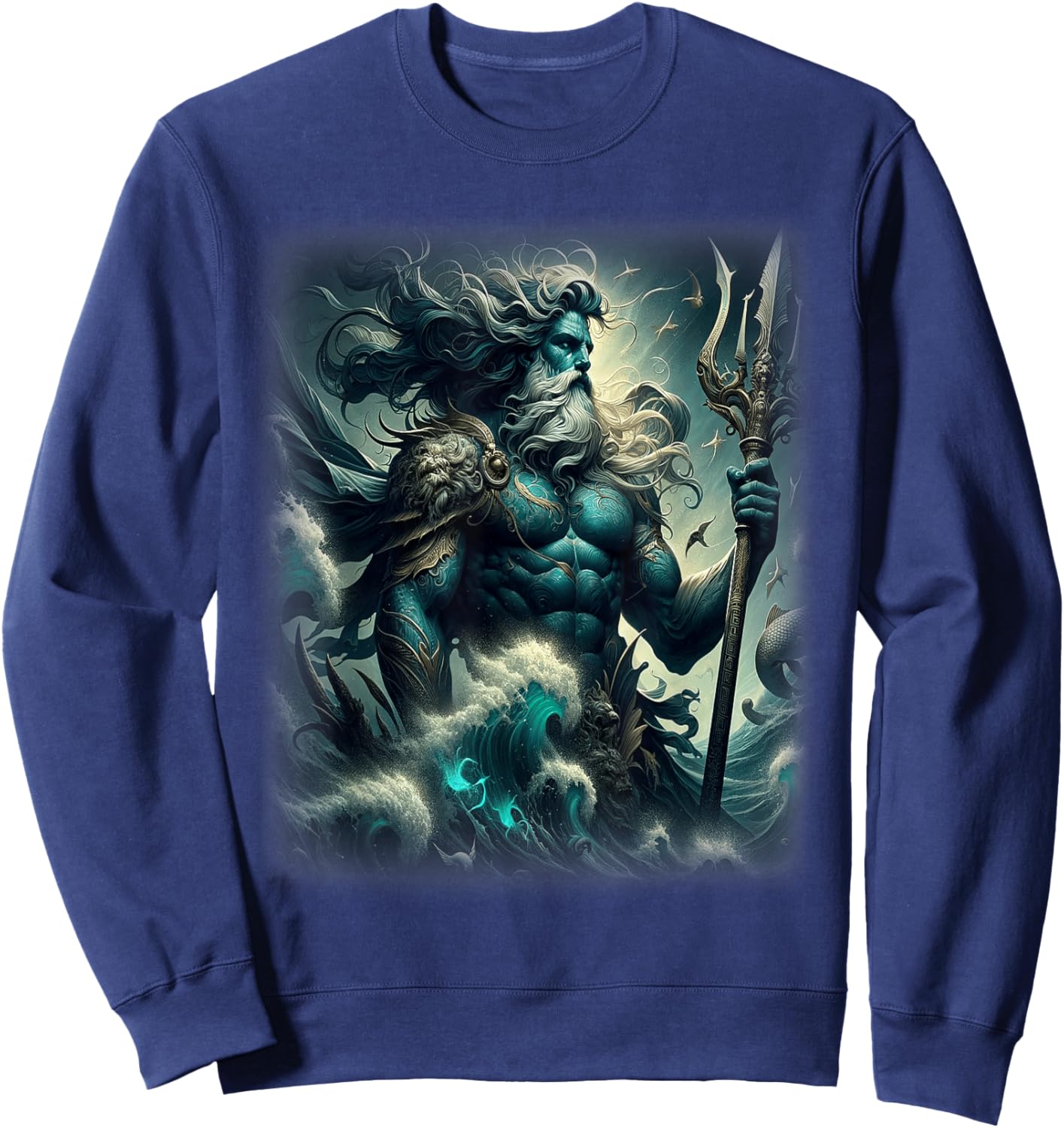Poseidon Trident Shirt Lord of the Sea Ancient Greek God Art Sweatshirt - Sweatshirt | Navy