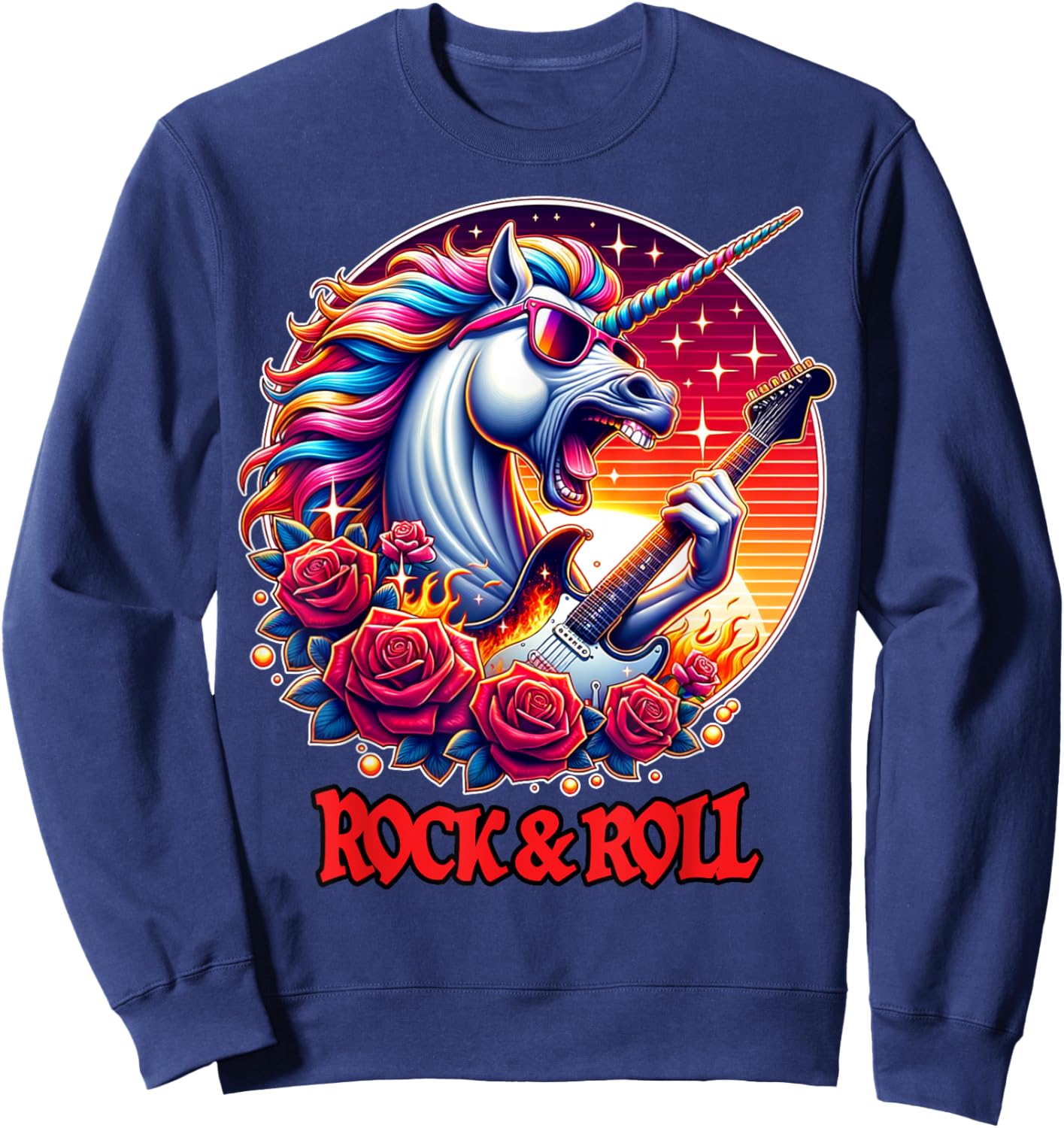 Unicorn Playing Guitar Rock and Roll Rock Star Women Sweatshirt - Sweatshirt | Navy