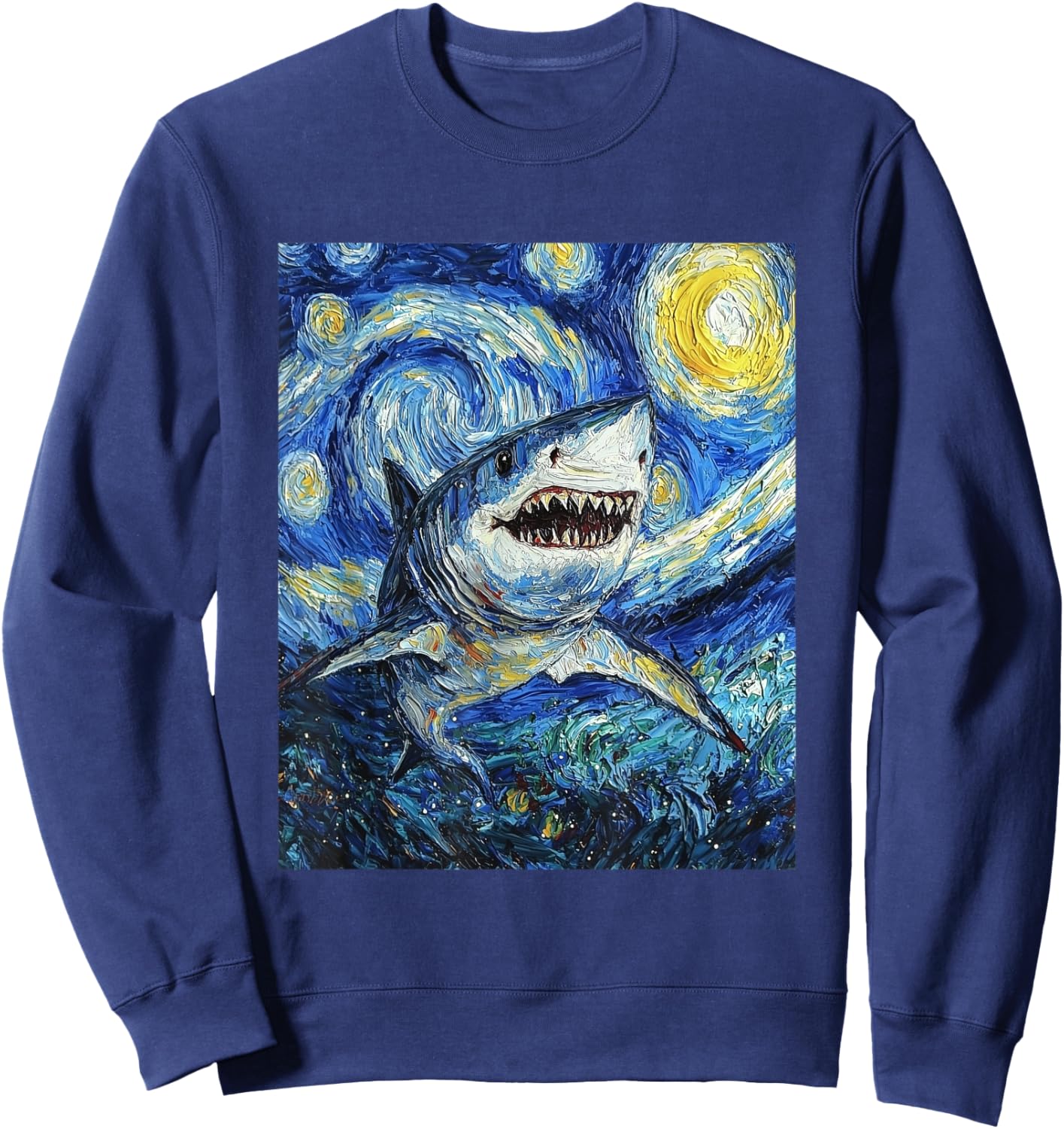 Funny Shark - Van Gogh Style - Starry Night Sweatshirt - Sweatshirt | Navy