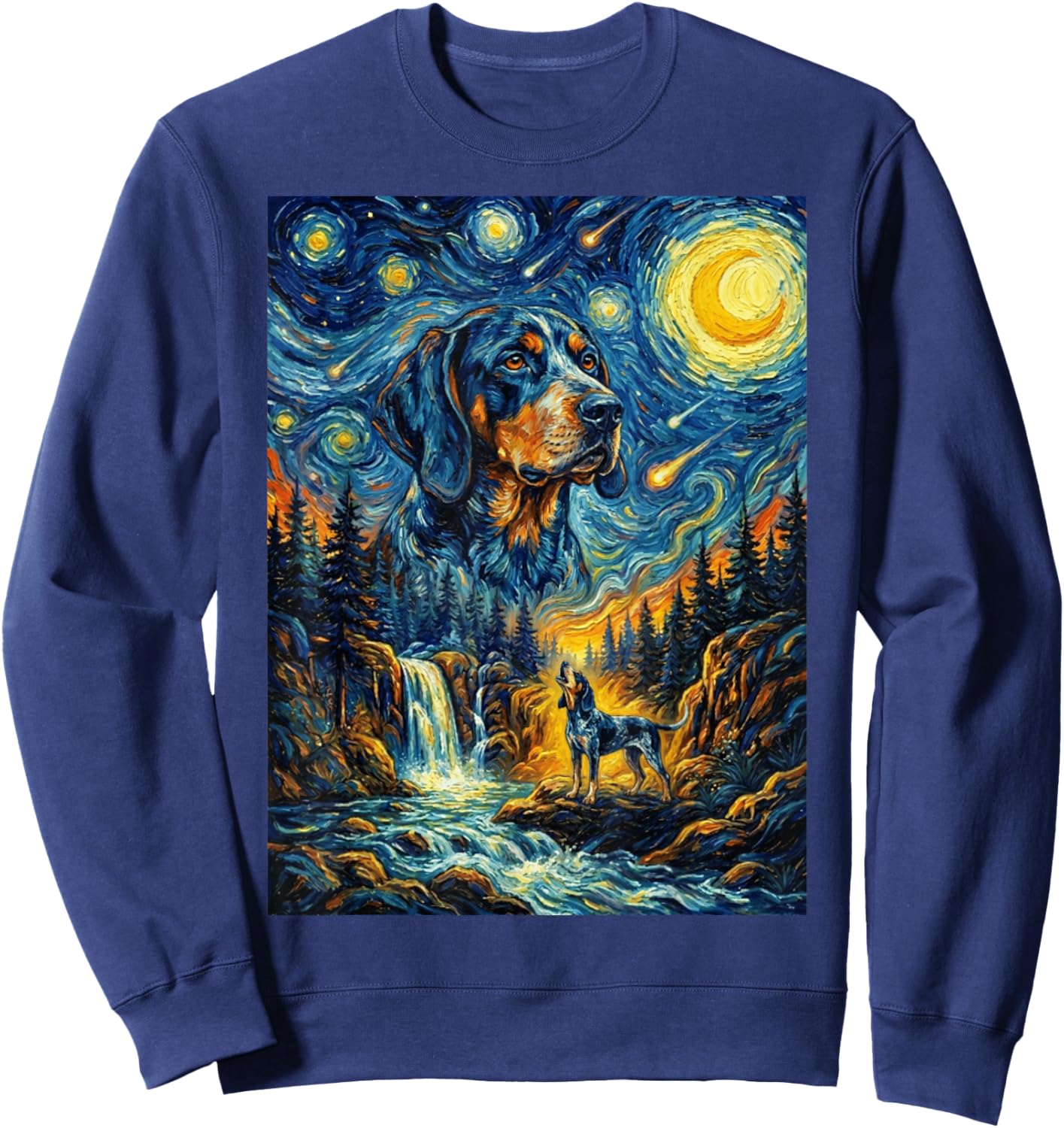 Bluetick Coonhound Dog Howling The Moon Night Starry Style Sweatshirt - Sweatshirt | Navy