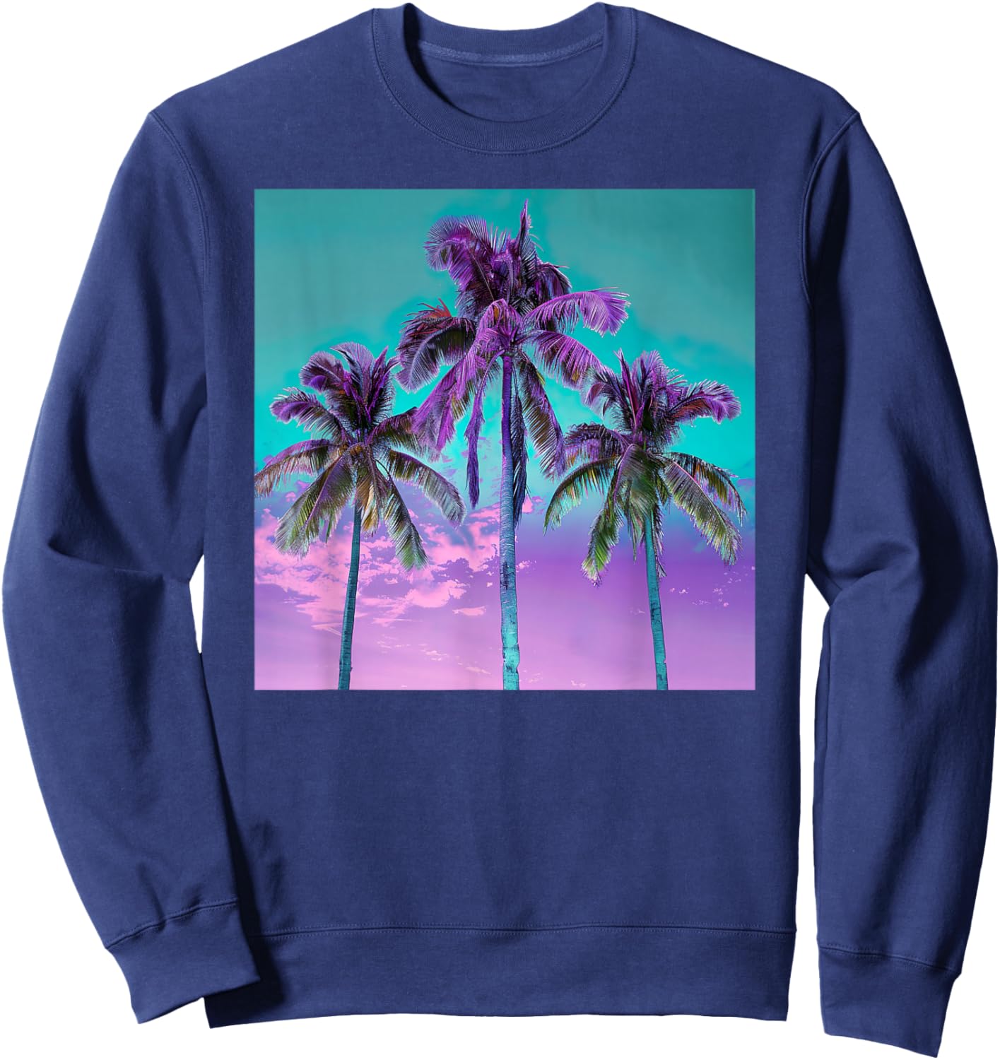 Palm Tree Tropical Teal Turquoise Purple Sweatshirt - Sweatshirt | Navy