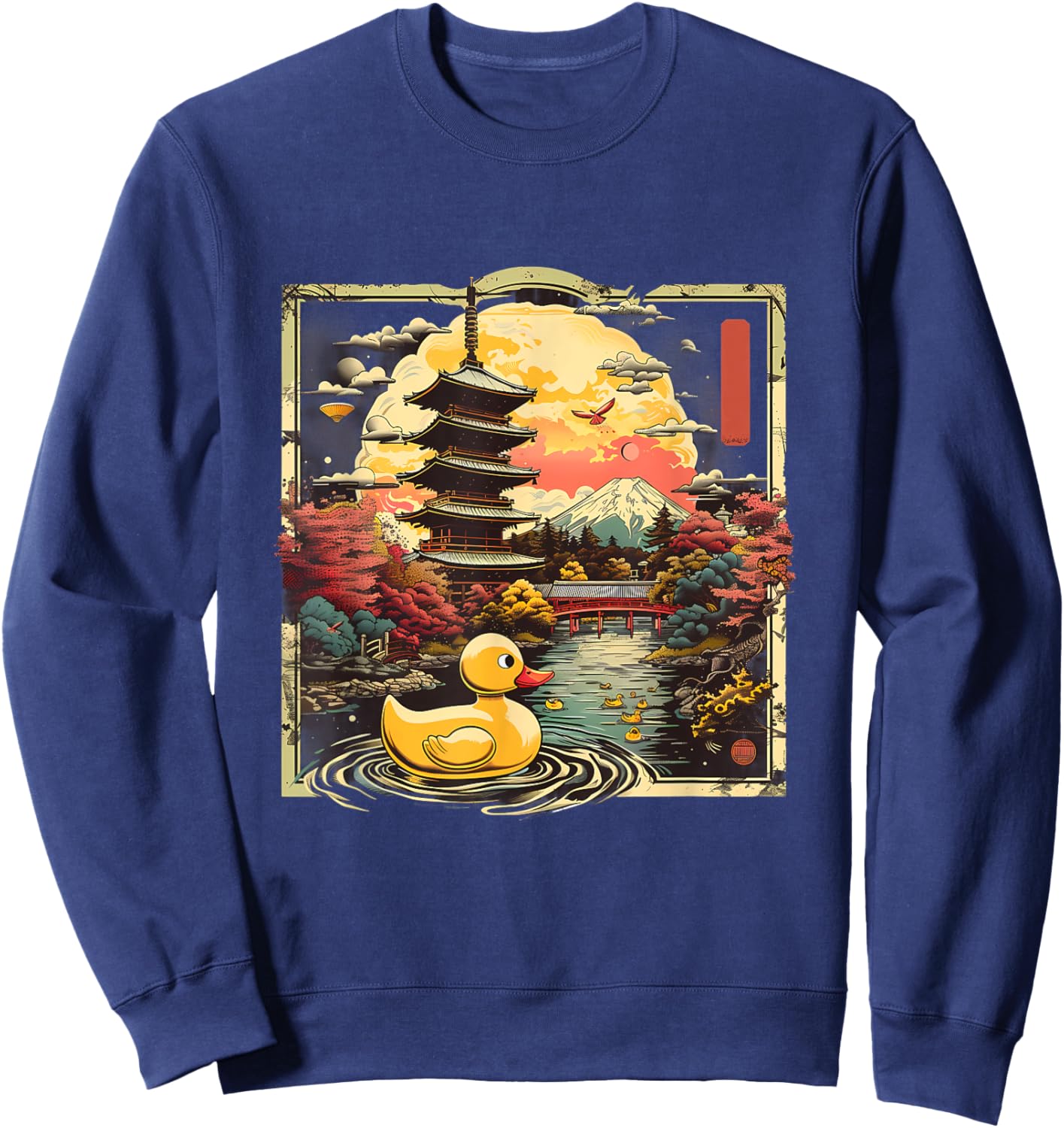 Rubber Duck Pagoda Temple Japanese Garden Rubber Duckie Sweatshirt - Sweatshirt | Navy