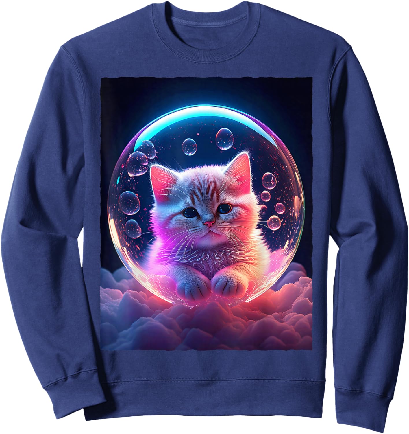 Cute Cat In Bubble Space Galaxy Kitten Kawaii Aesthetic Sweatshirt - Sweatshirt | Navy