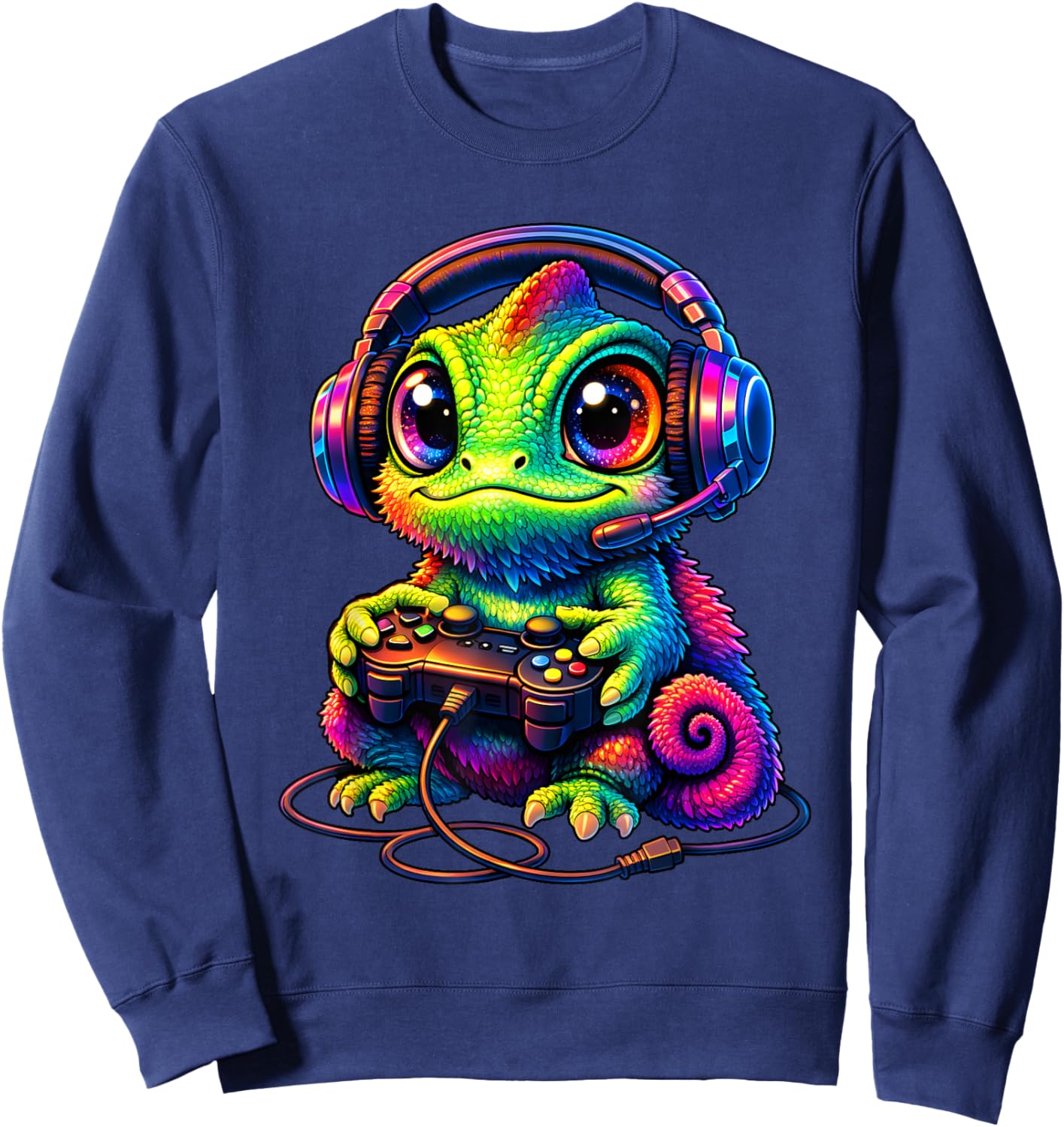 Gaming Chameleon with Headset Boys Teen Men Girls Funny Gift Sweatshirt - Sweatshirt | Navy