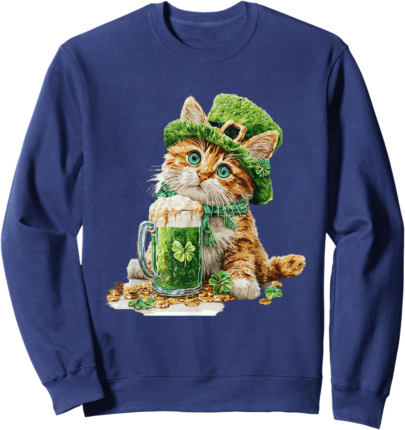 St. Patrick's Day Cat, Kitten Lover, Kids Boys Sweatshirt - Sweatshirt | Navy