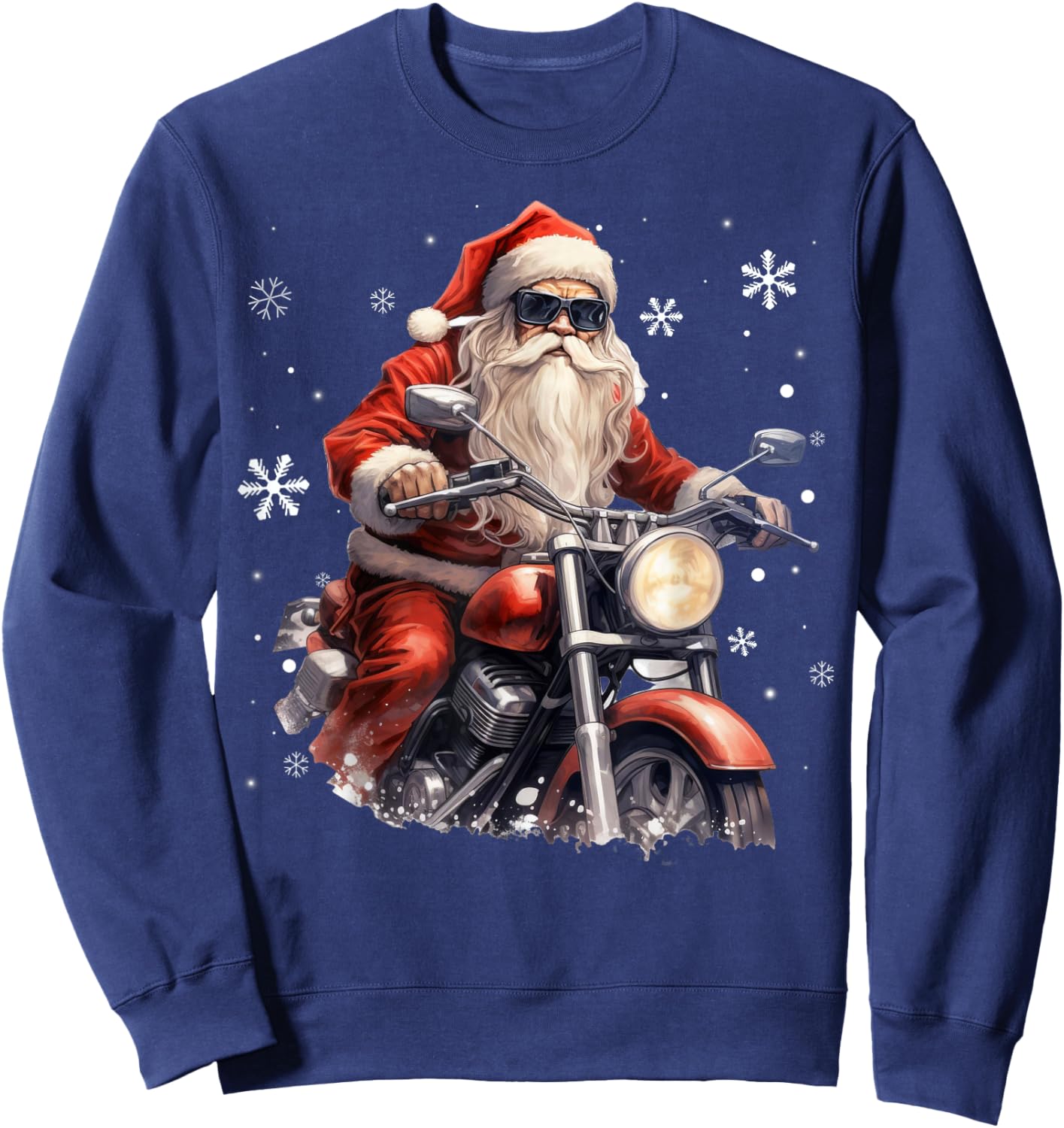 Santa Riding a Motorcycle Biker Motorcycle Lover Xmas Pajama Sweatshirt - Sweatshirt | Navy