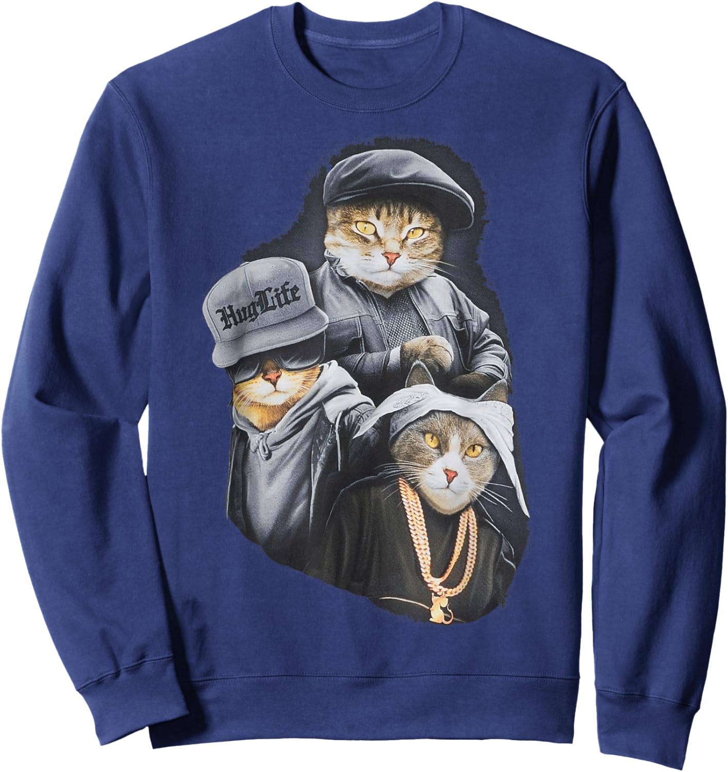 Hug Life Cat Designs Black Adult Classic Fit Modern Classic Cartoon Life Sweatshirt - Sweatshirt | Navy