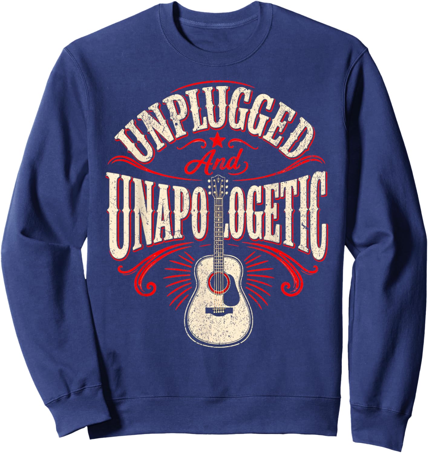 Unplugged and Unapologetic Acoustic Guitar Folk Music Sweatshirt - Sweatshirt | Navy