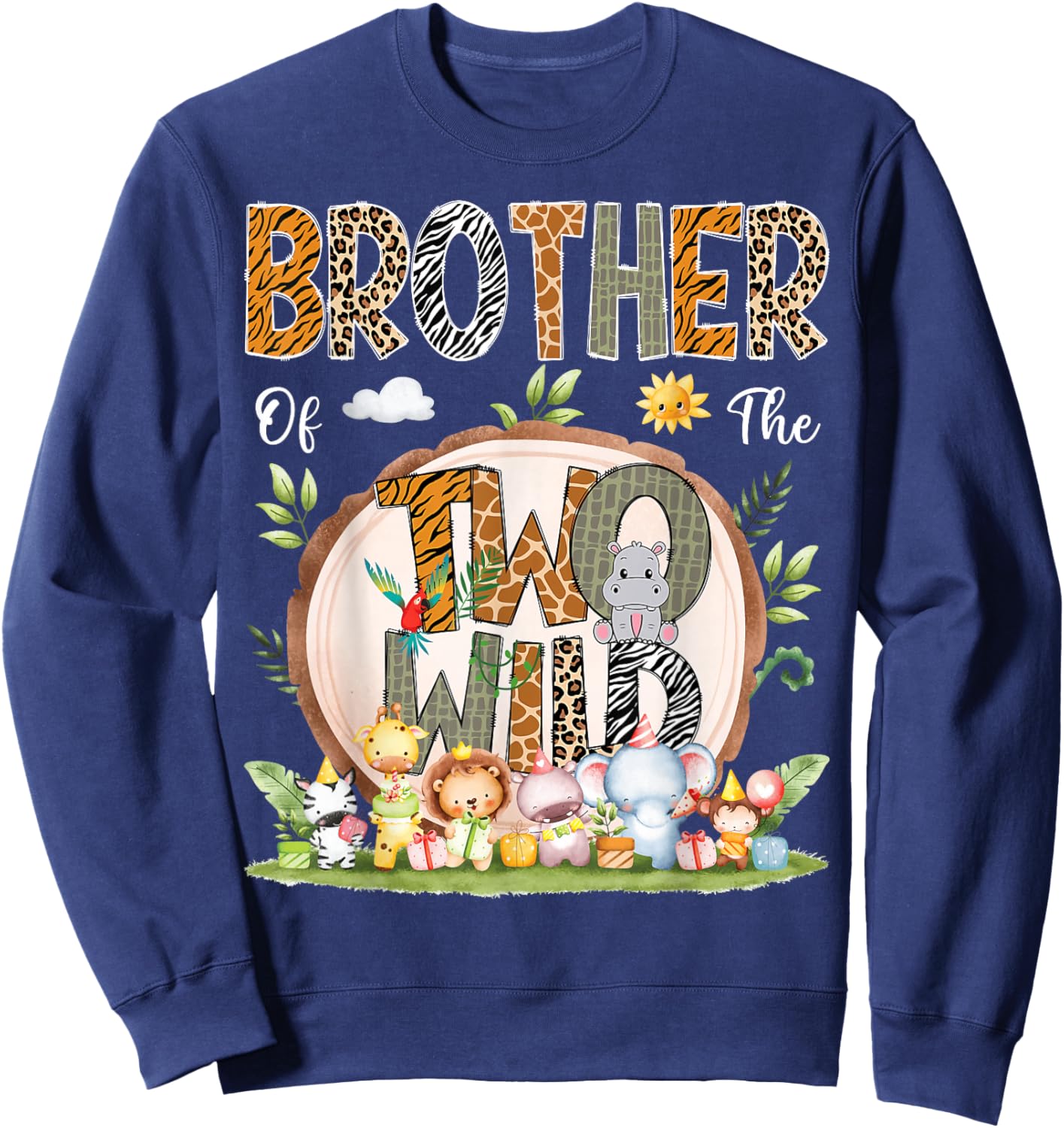 Brother Of The Two Wild Animal Safari 2Nd Birthday Party Sweatshirt - Sweatshirt | Navy
