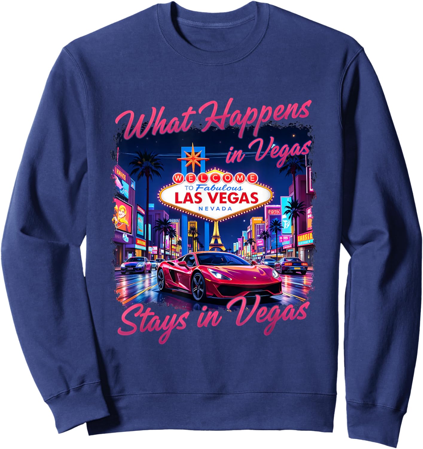 Retro Las Vegas Road Trip 2026 Souvenir Vacation Sweatshirt - Sweatshirt | Navy