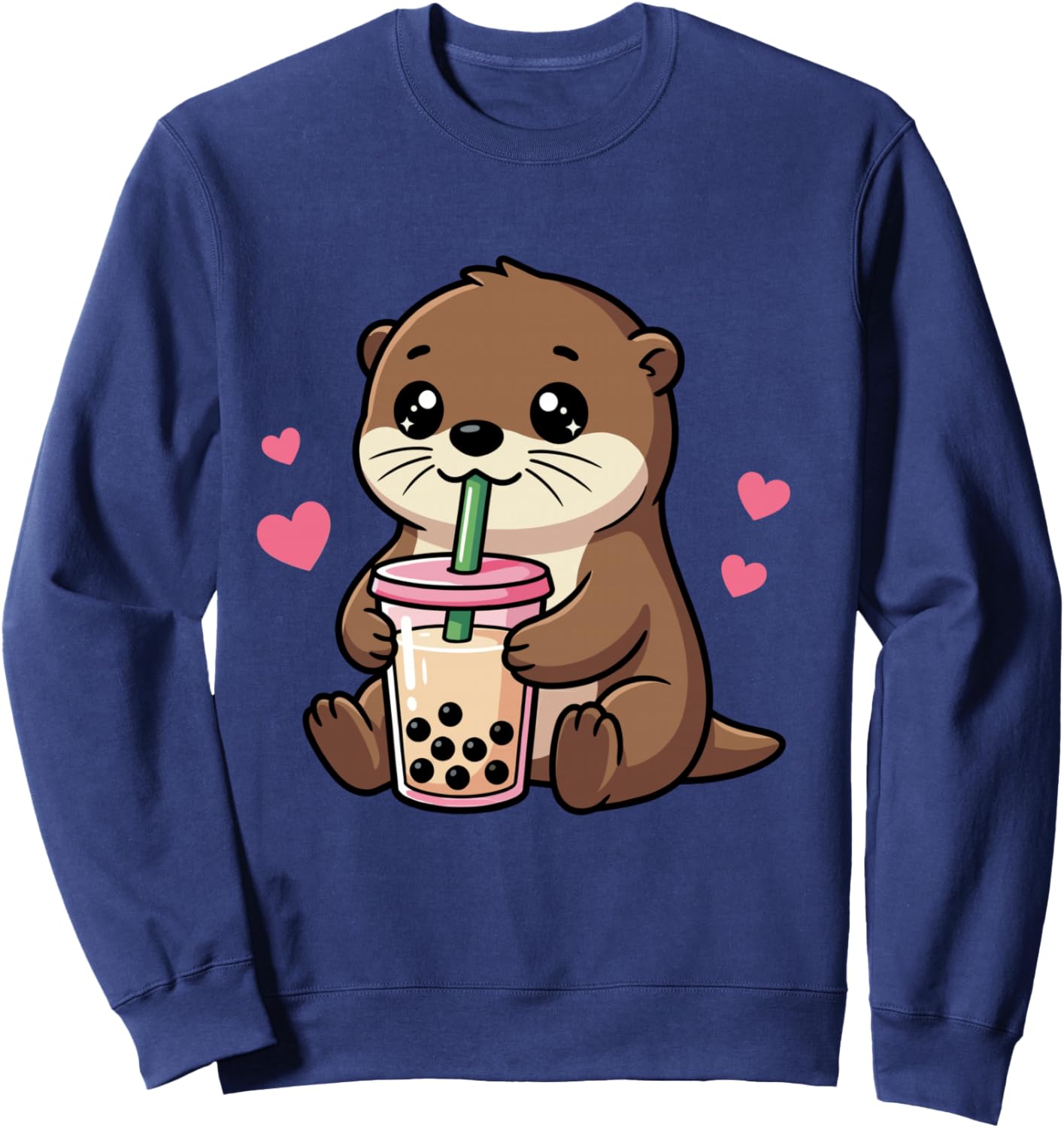 Kawaii Otter Boba Tea Dessin animé Animal Manche Longue Sweatshirt - Sweatshirt | Navy