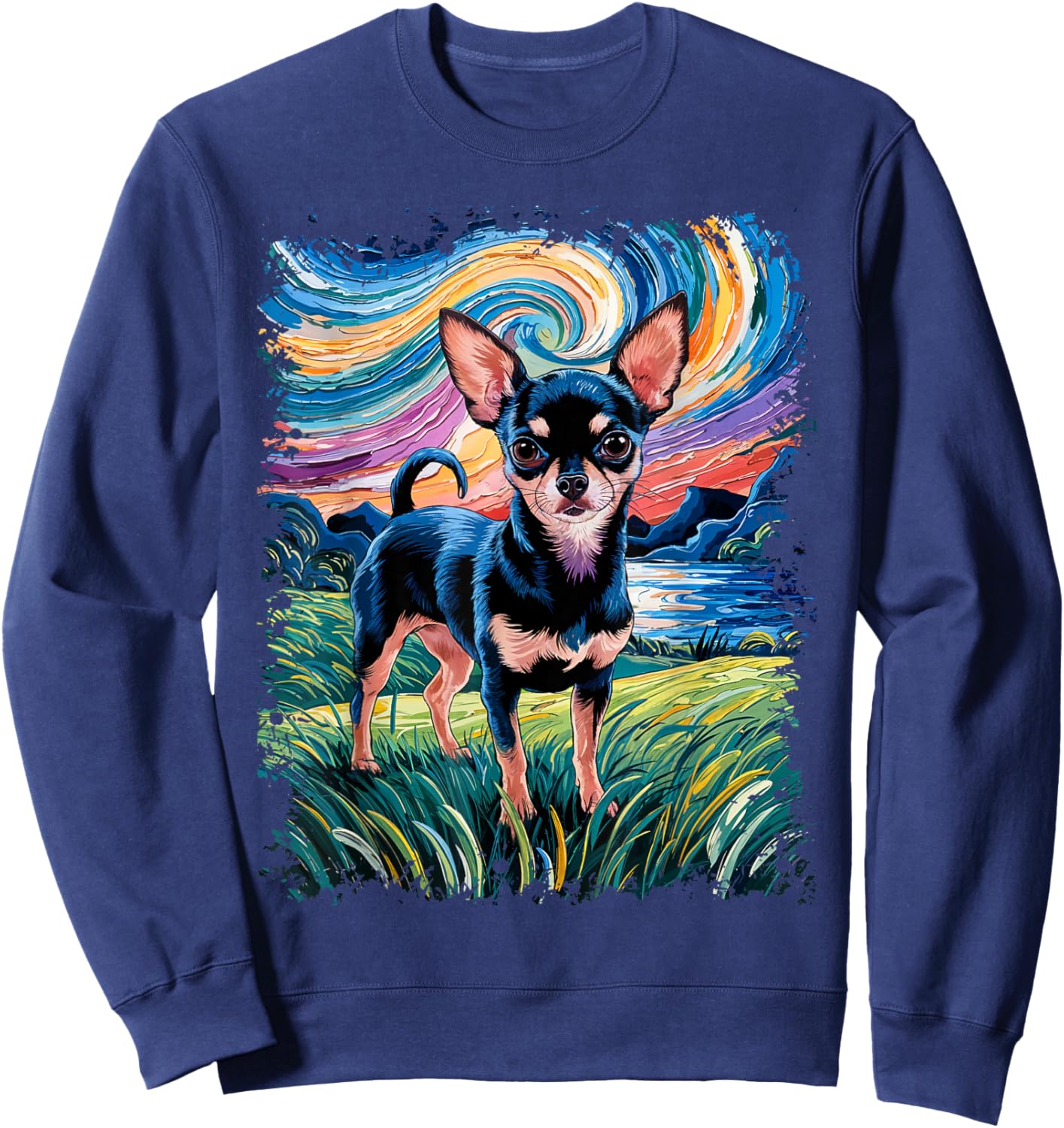 Black and Tan Smooth Chihuahua Starry Night Dog Sweatshirt - Sweatshirt | Navy