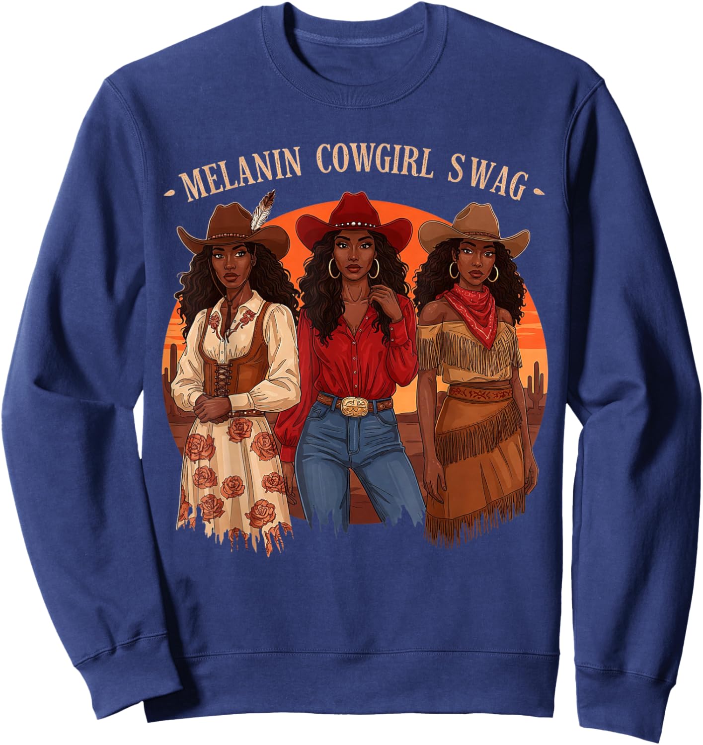 Let's Go Girls Retro Western Country Melanin Cowgirl Swag Sweatshirt - Sweatshirt | Navy