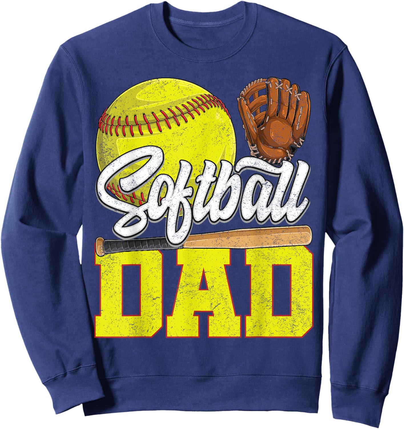Dad Softball -Yellow Softball Dad Love Softball Player Sweatshirt - Sweatshirt | Navy