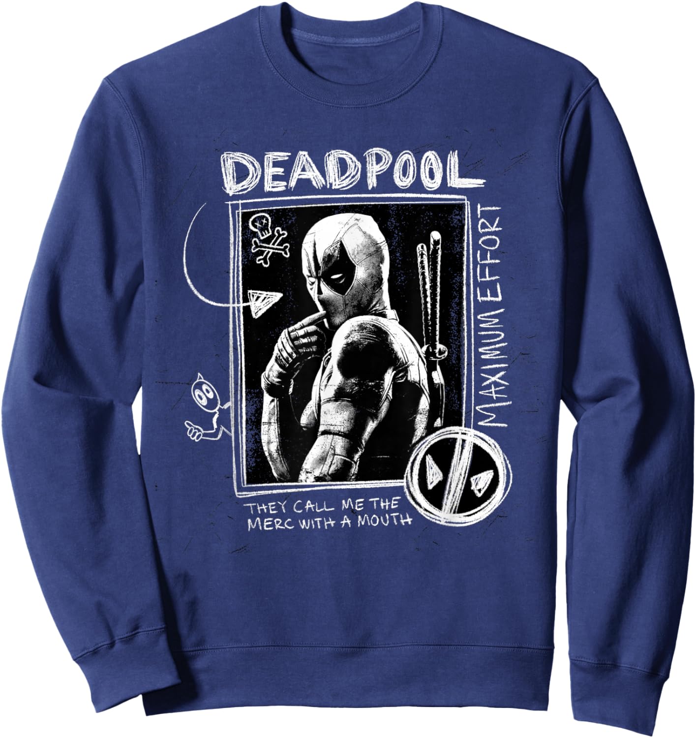 Marvel Studios Deadpool & Wolverine Maximum Effort Chalk Art Sweatshirt - Sweatshirt | Navy
