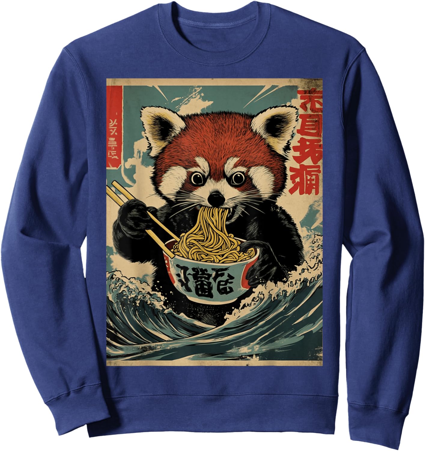 Hungry Red Panda Eating Ramen Noodles Japanese Art Style Sweatshirt - Sweatshirt | Navy