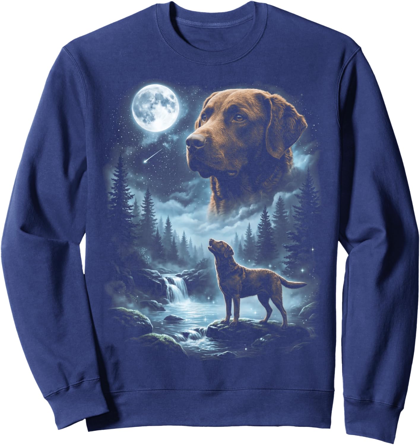 Chesapeake Bay Retriever Howling to the Moon Retro 90's Dog Sweatshirt - Sweatshirt | Navy