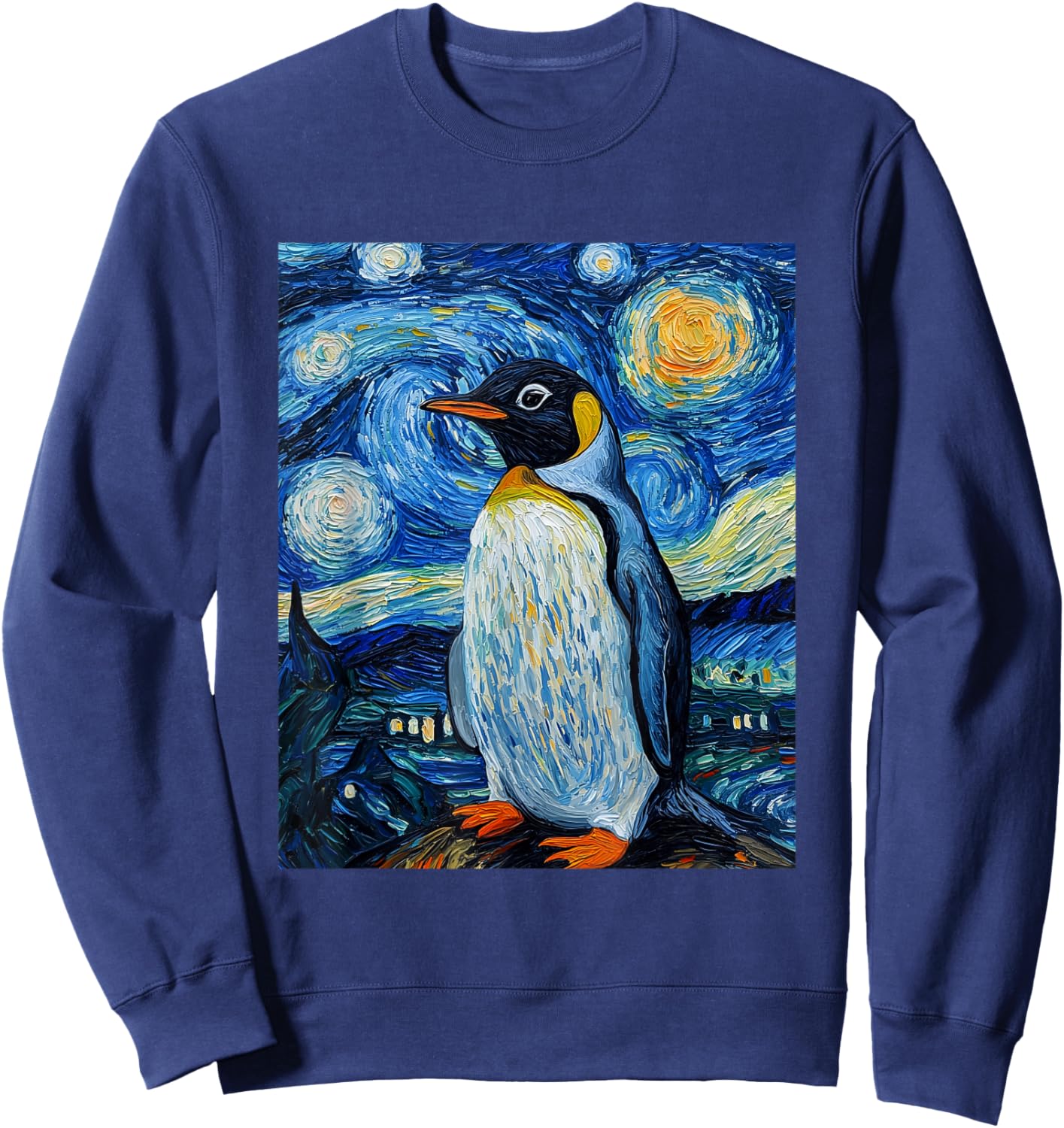 Penguin Bird - Van Gogh Style - Starry Night Sweatshirt - Sweatshirt | Navy
