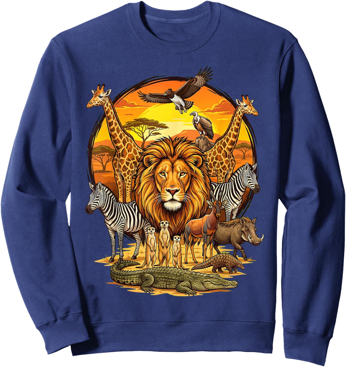 Animaux Sauvages Savane Coucher de Soleil Cercle Safari Sweatshirt - Sweatshirt | Navy