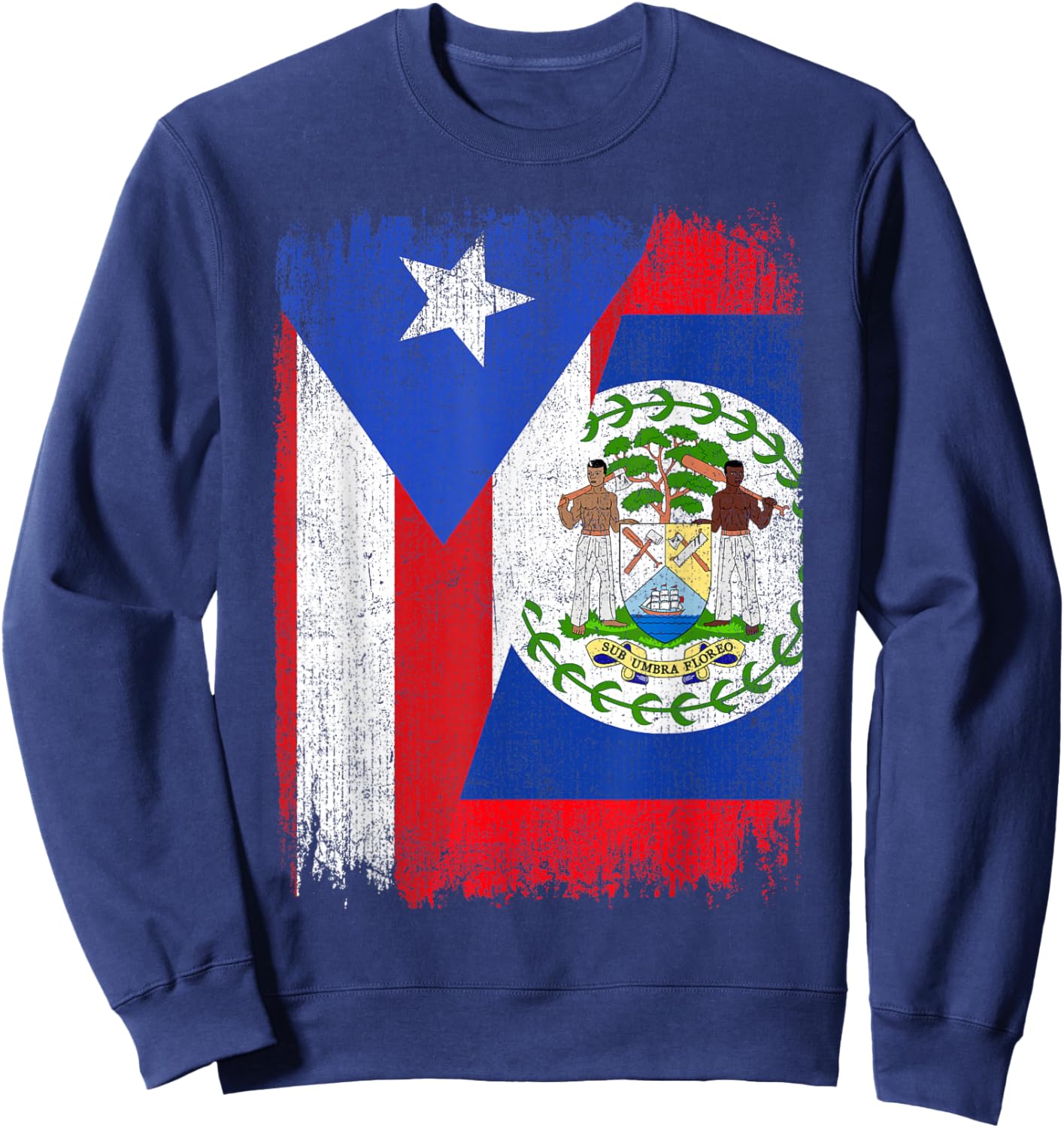 Half Puerto Rico Belize Flag Belizean Pride Roots Sweatshirt - Sweatshirt | Navy