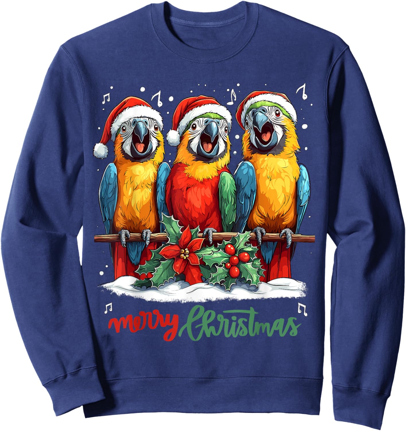 Funny Parrot with Santa Hat on Christmas, Cool Xmas macaw Sweatshirt - Sweatshirt | Navy