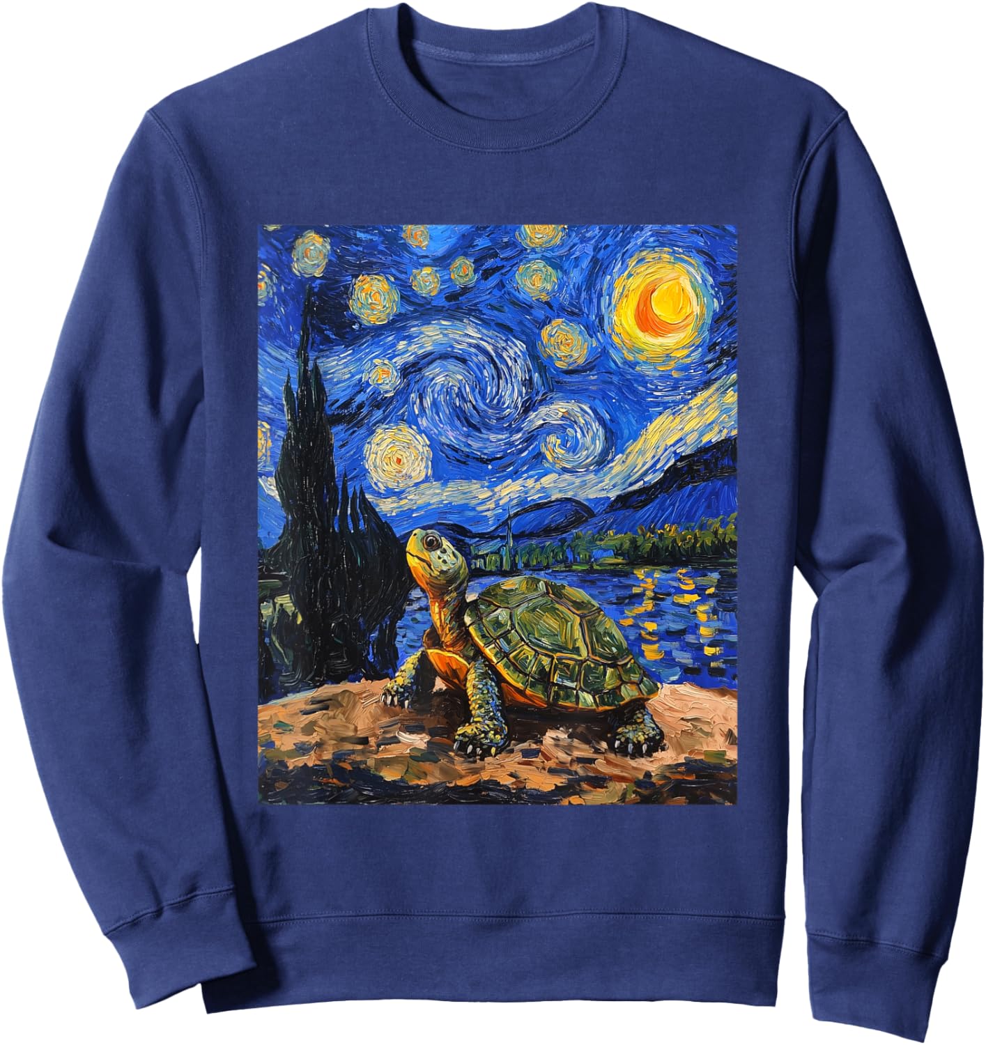 Cute Tortoise Turtle - Van Gogh Style - Starry Night Sweatshirt - Sweatshirt | Navy
