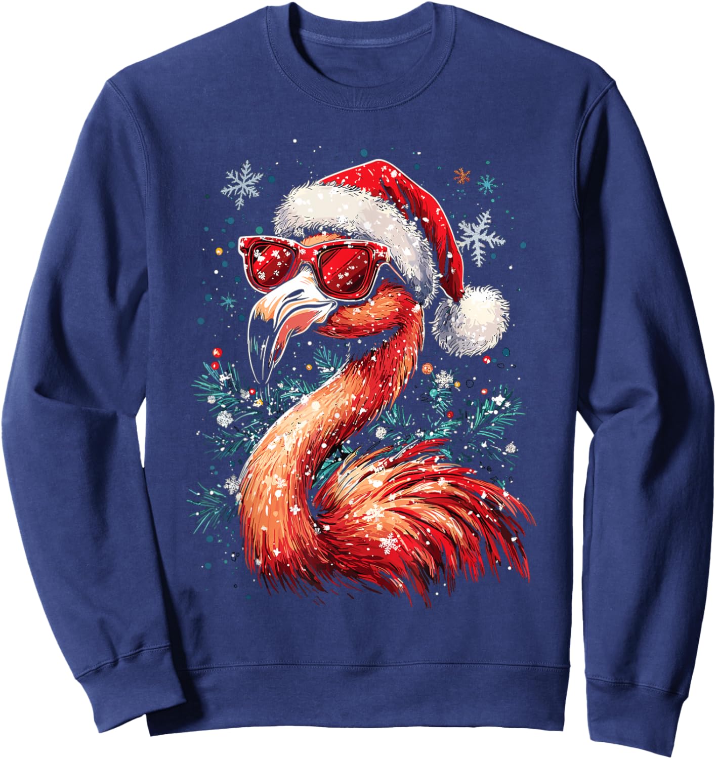 Festive Tropical Flamingo Christmas Sweatshirt - Sweatshirt | Navy