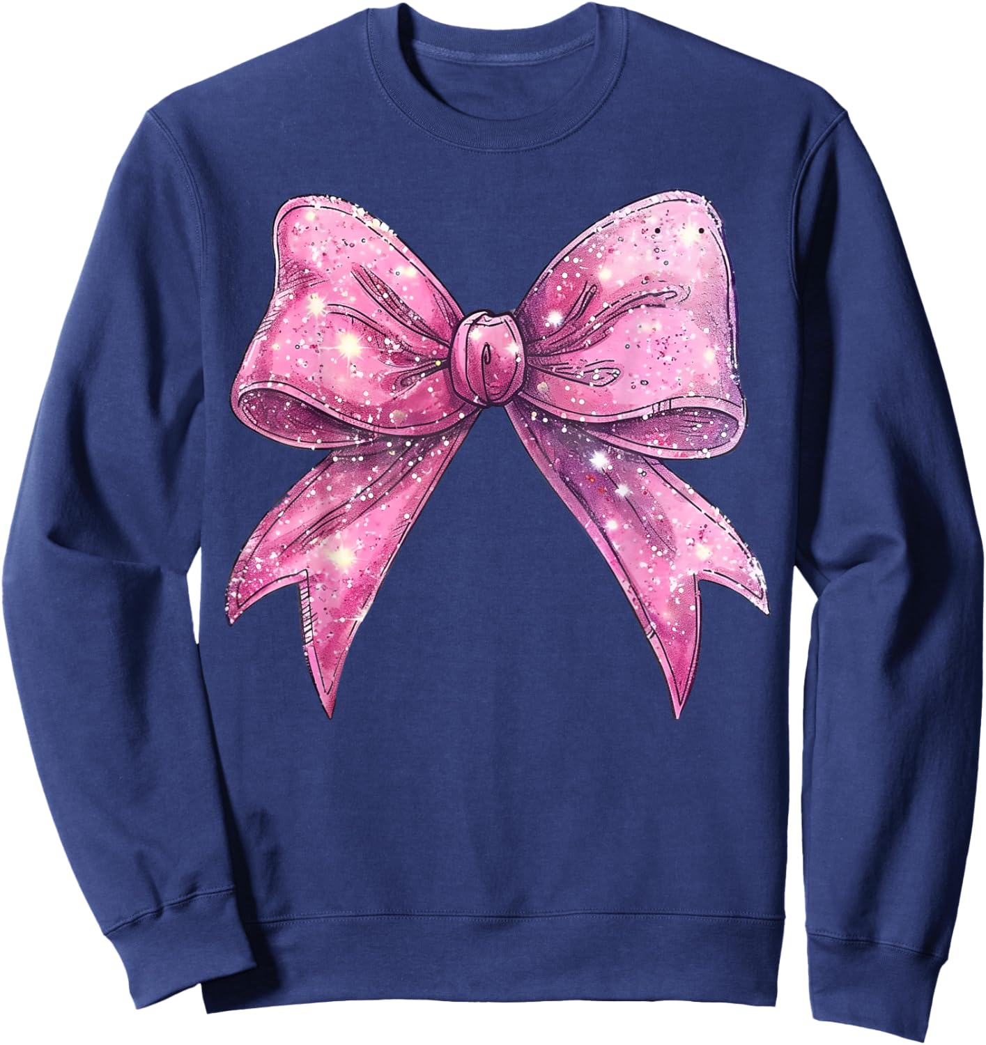 Cute Pink Bow Coquette Aesthetic Bow Print Bow Sweatshirt - Sweatshirt | Navy