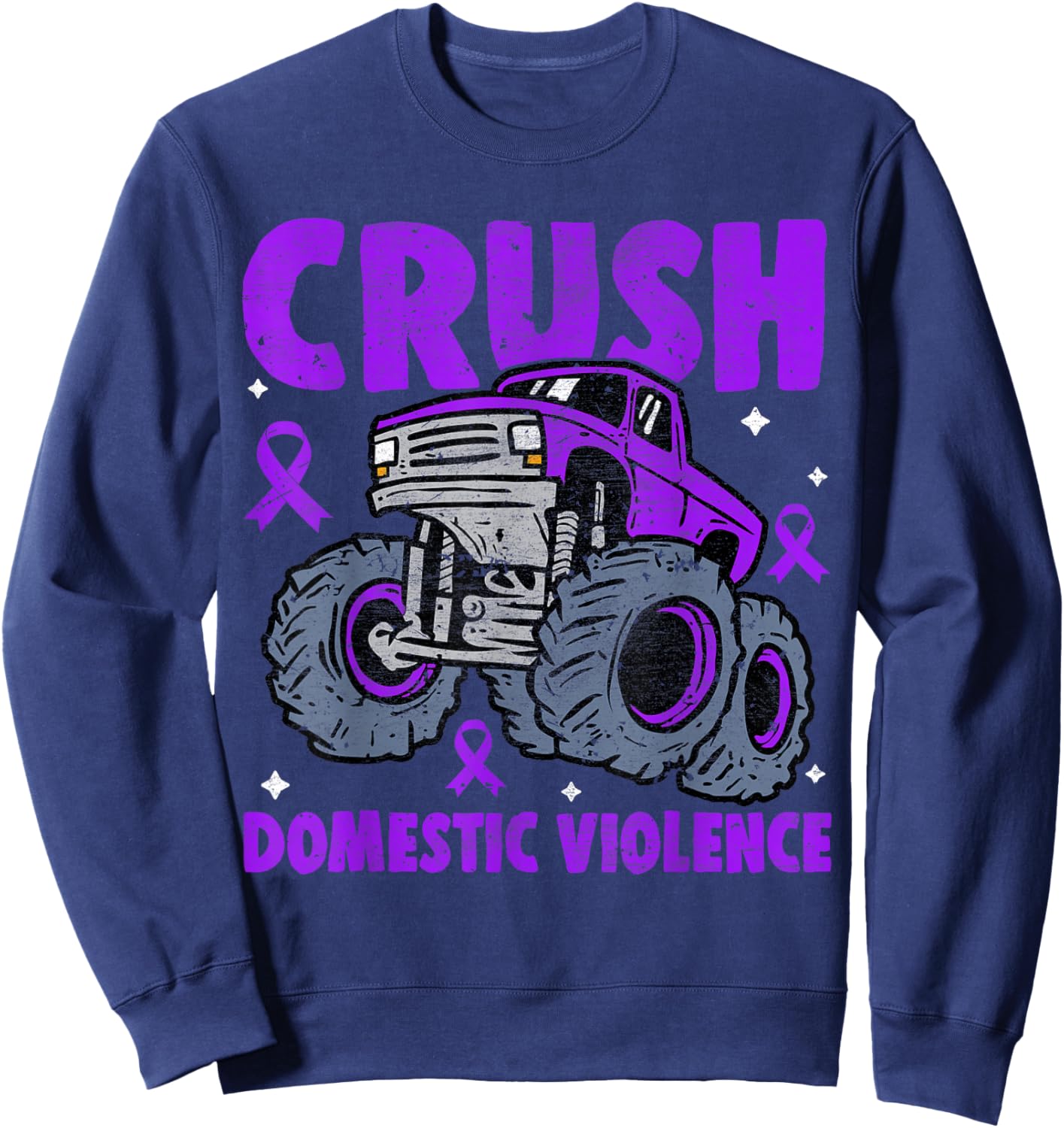 Crush Domestic Violence Awareness Monster Truck Purple Kids Sweatshirt - Sweatshirt | Navy