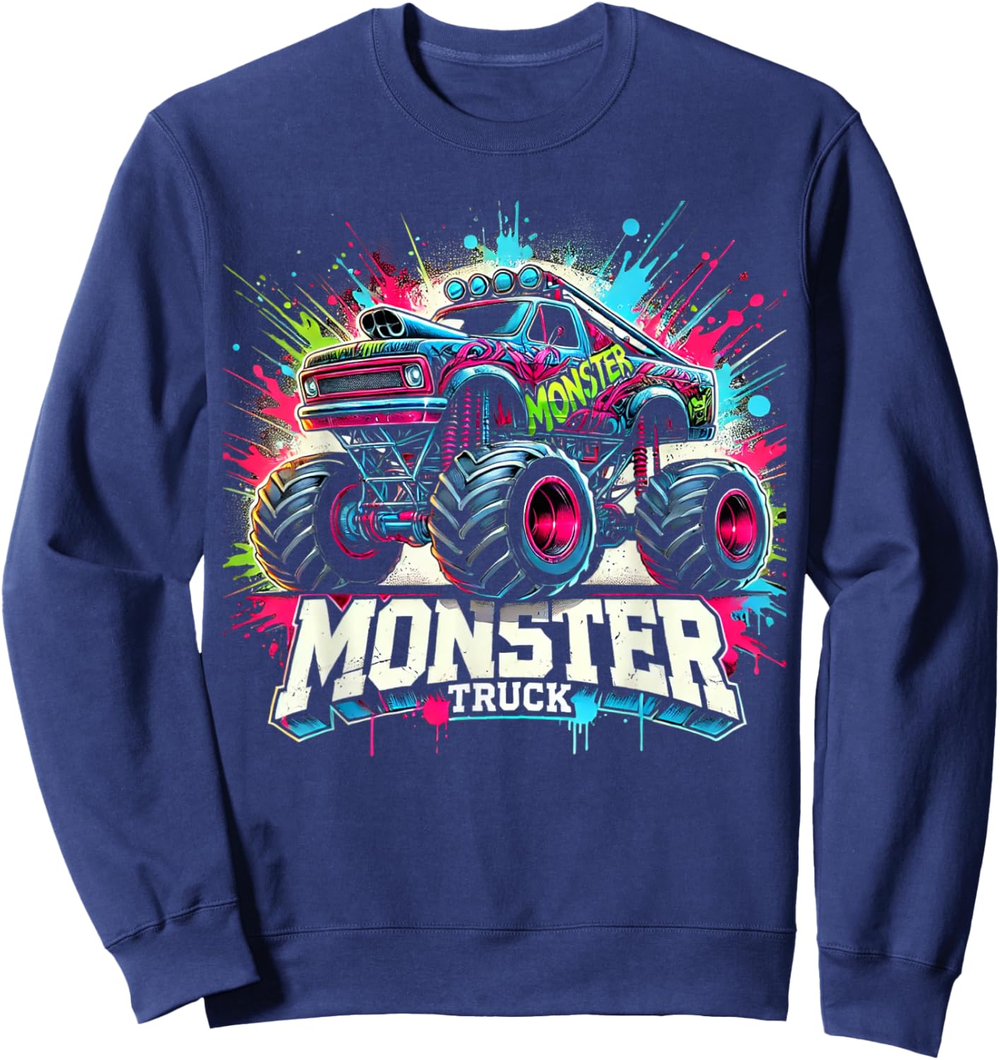 Monster Truck Retro Colorful Graffiti Toddlers Youth Adults Sweatshirt - Sweatshirt | Navy