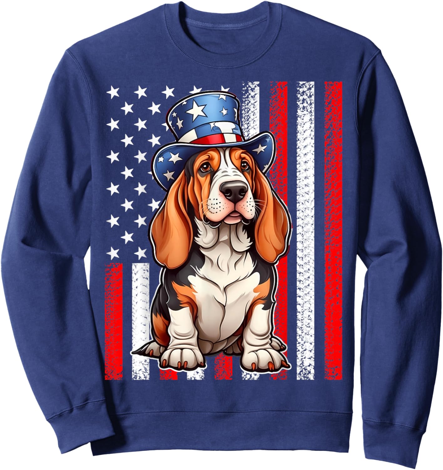 Pride Flag USA July 4 Patriotic Basset Hound Dog Lover Sweatshirt - Sweatshirt | Navy
