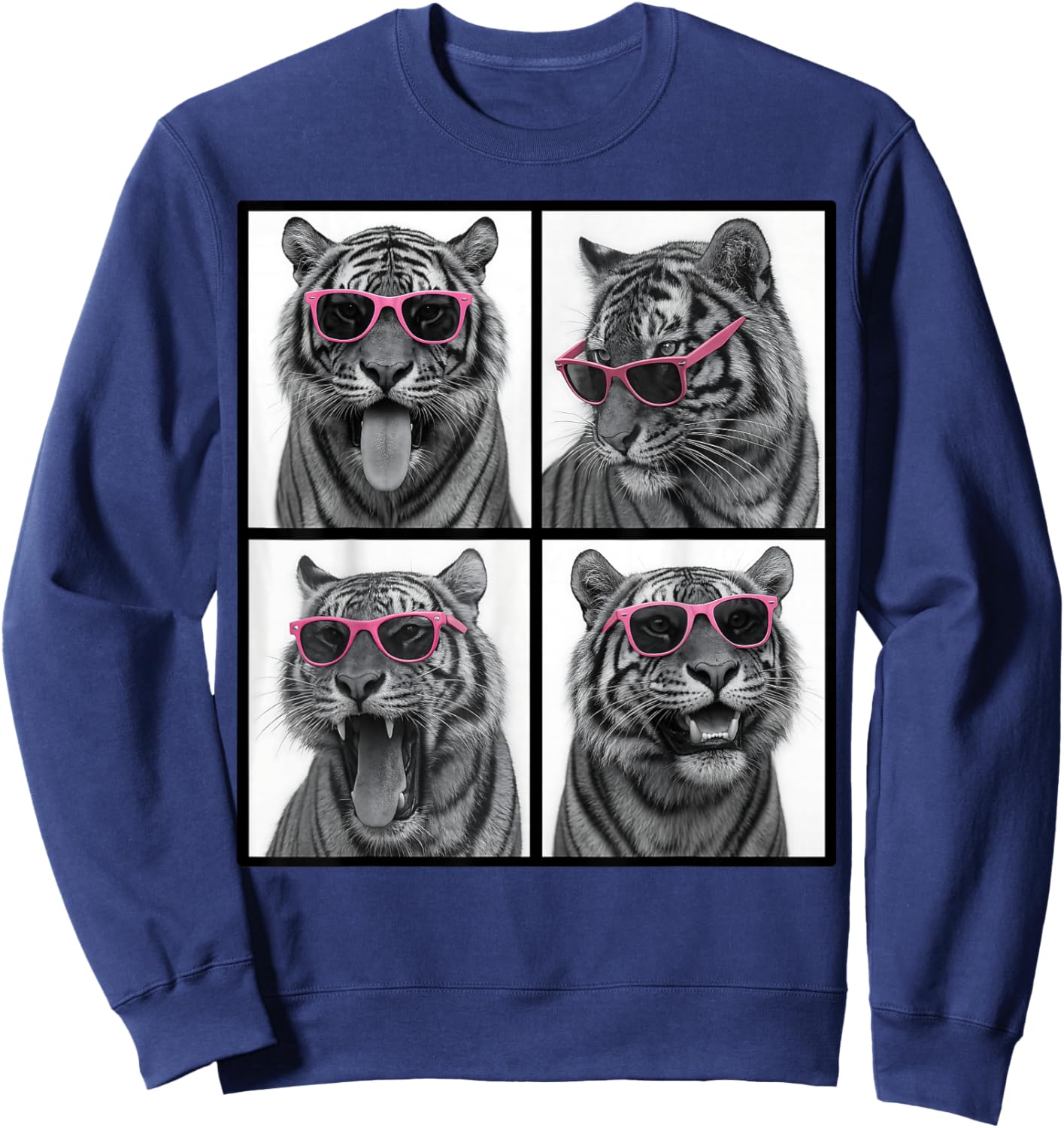 Animals Photo Funny Tiger Wearing Sunglasses Photobooth Sweatshirt - Sweatshirt | Navy