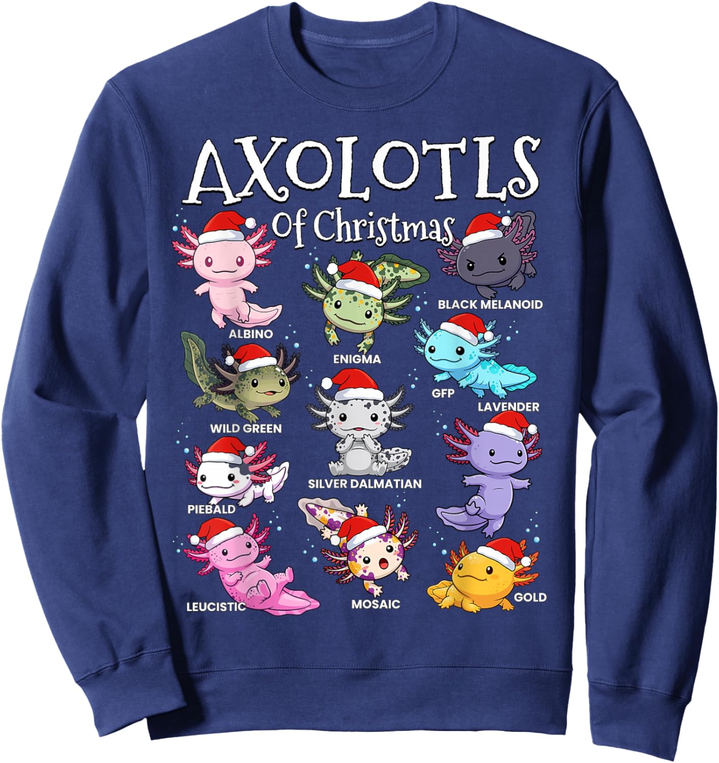 Axolotls of Christmas Kawaii Cool Graphic for Boys Girls Sweatshirt - Sweatshirt | Navy