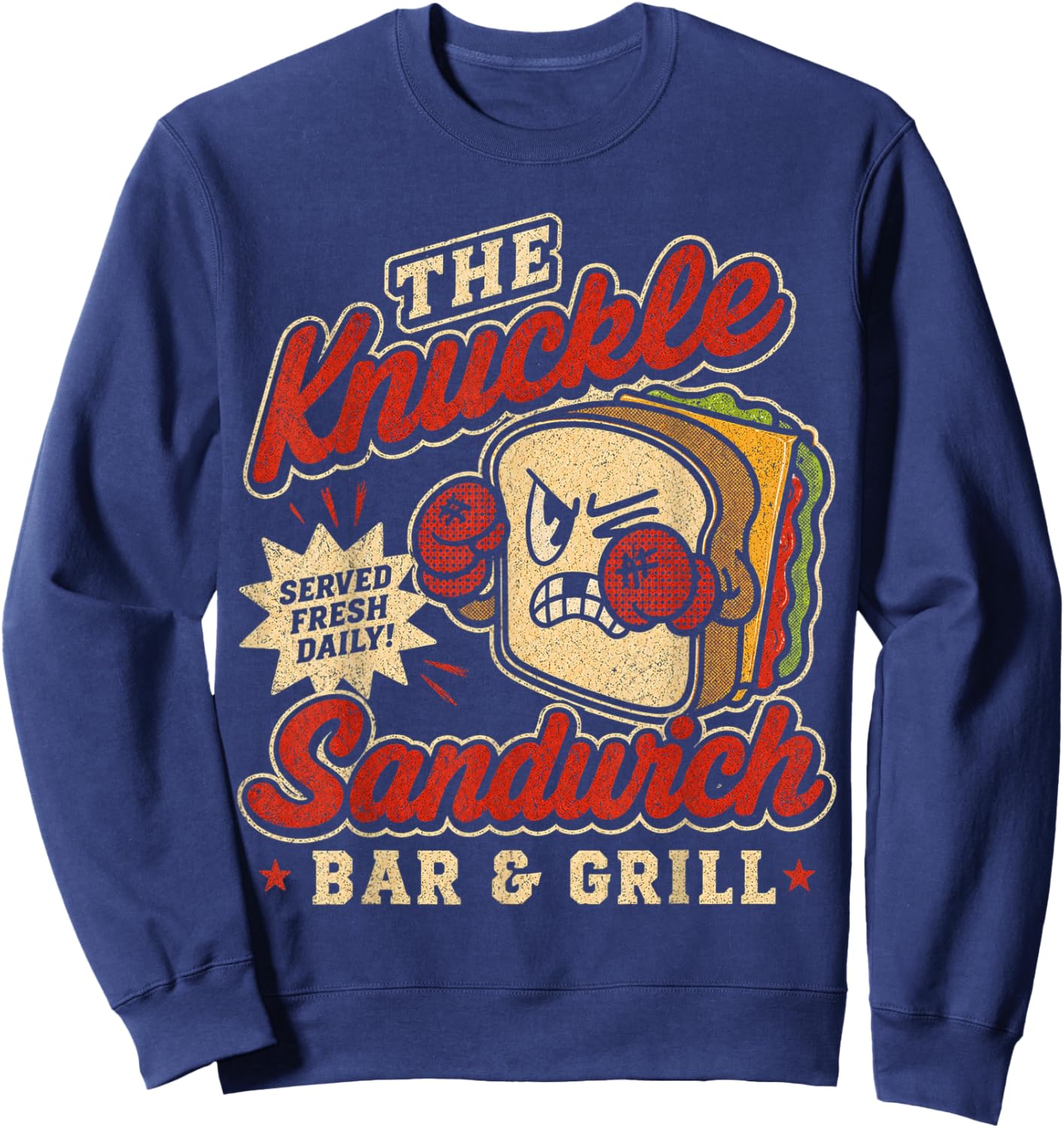 Funny The Knuckle Sandwich Bar & Grill Fighting Joke Bar Sweatshirt - Sweatshirt | Navy