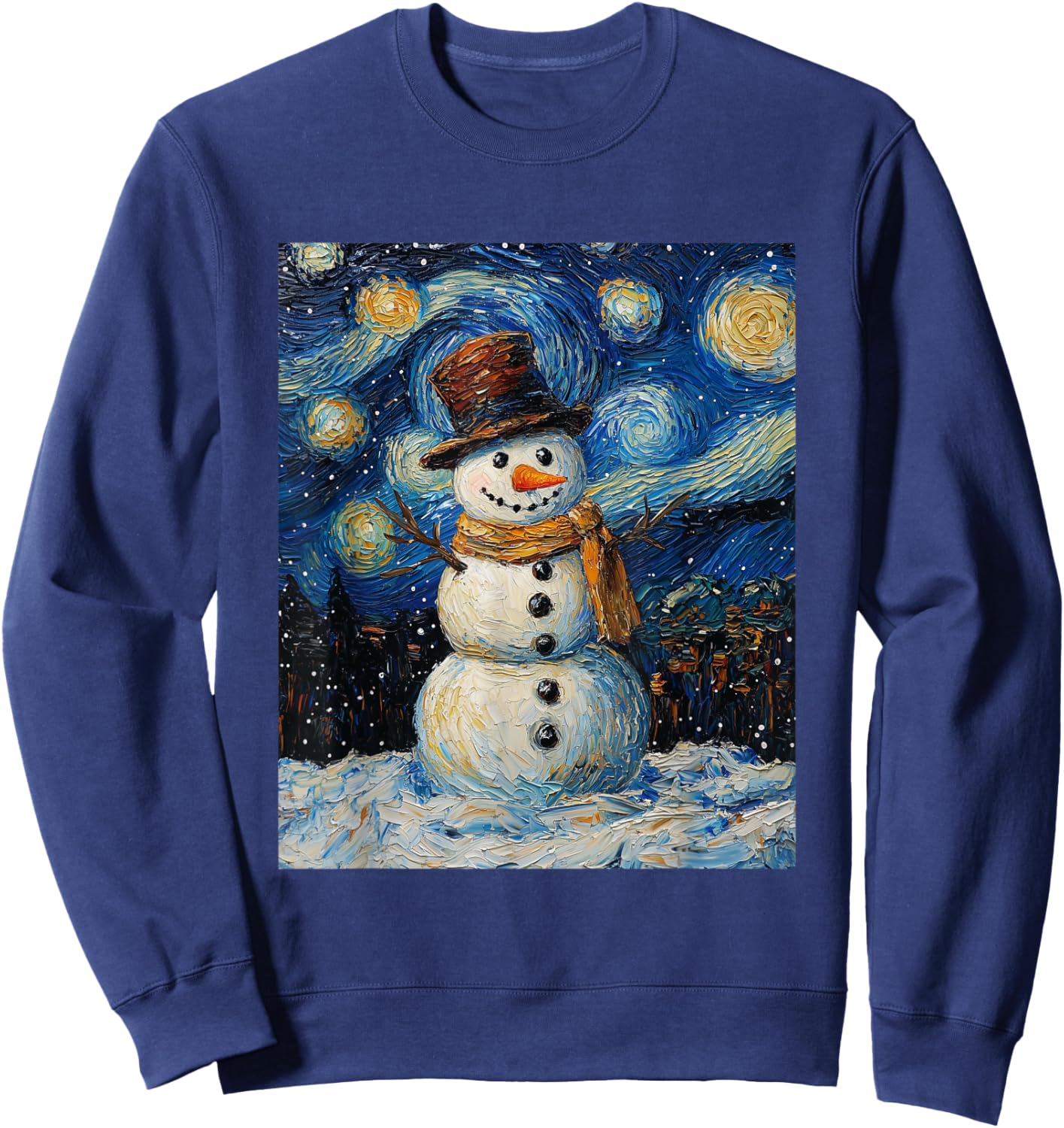 Snowman - Van Gogh Style - Starry Night - Funny Graphic Sweatshirt - Sweatshirt | Navy