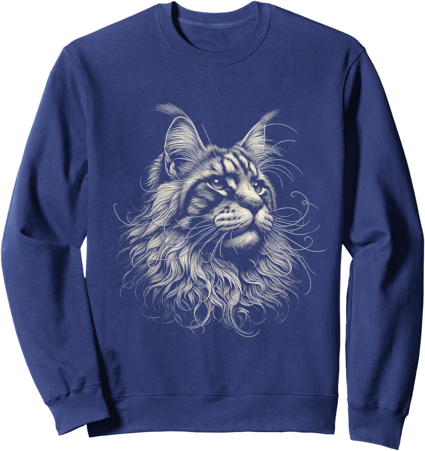 Vintage Maine Coon Cat Face Graphic Art Design Sweatshirt - Sweatshirt | Navy