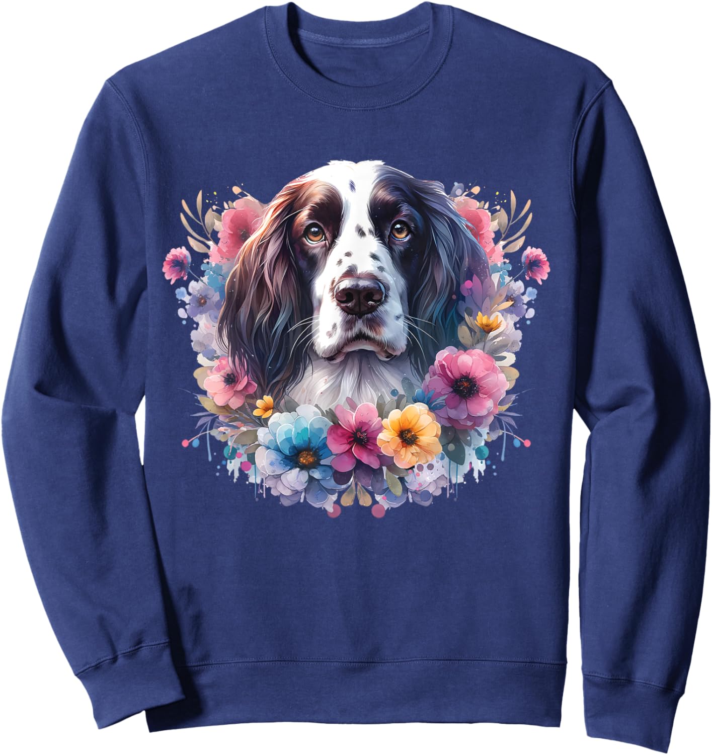 Floral English Springer Spaniel Mama Dog Lover Mother's Day Women Kids Sweatshirt - Sweatshirt | Navy