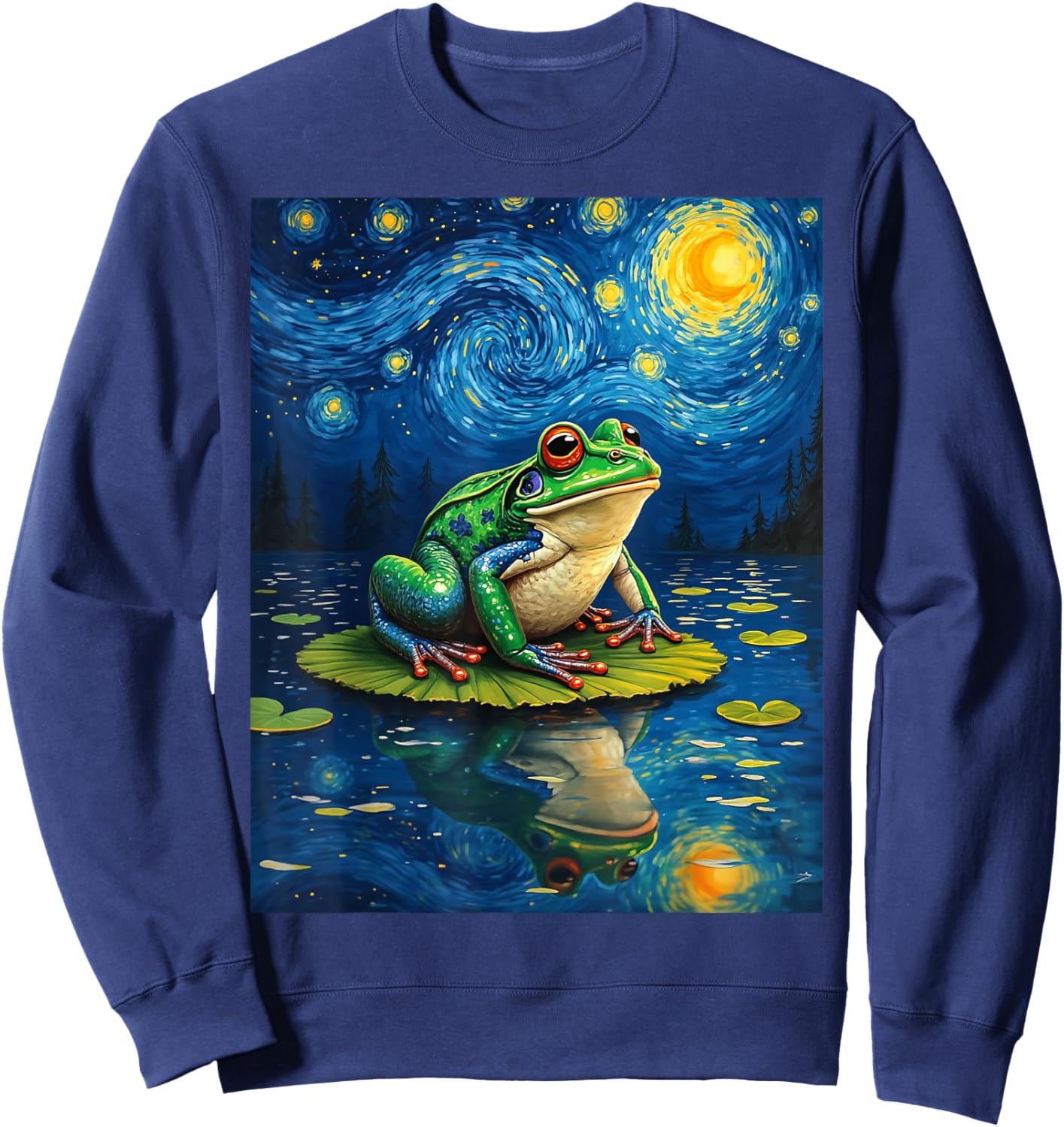 Van Gogh's Starry Night Frog Pond Jumper Animal Lovers Sweatshirt - Sweatshirt | Navy
